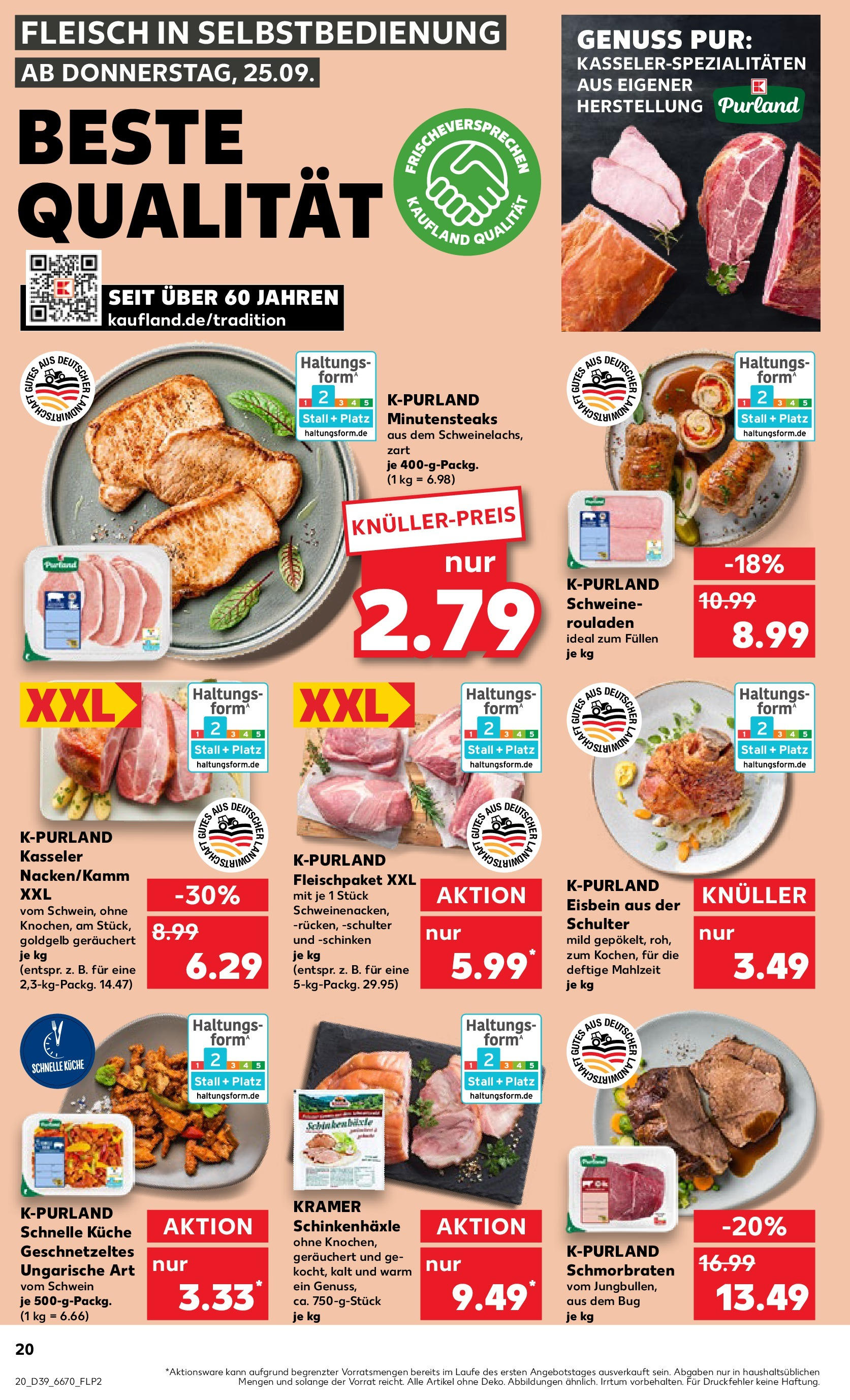 Prospekt Kaufland ab 25.09.2025 » Angebote Online zum Blättern | Seite: 20 | Produkte: Küche, Schinken, Steak, Fleisch
