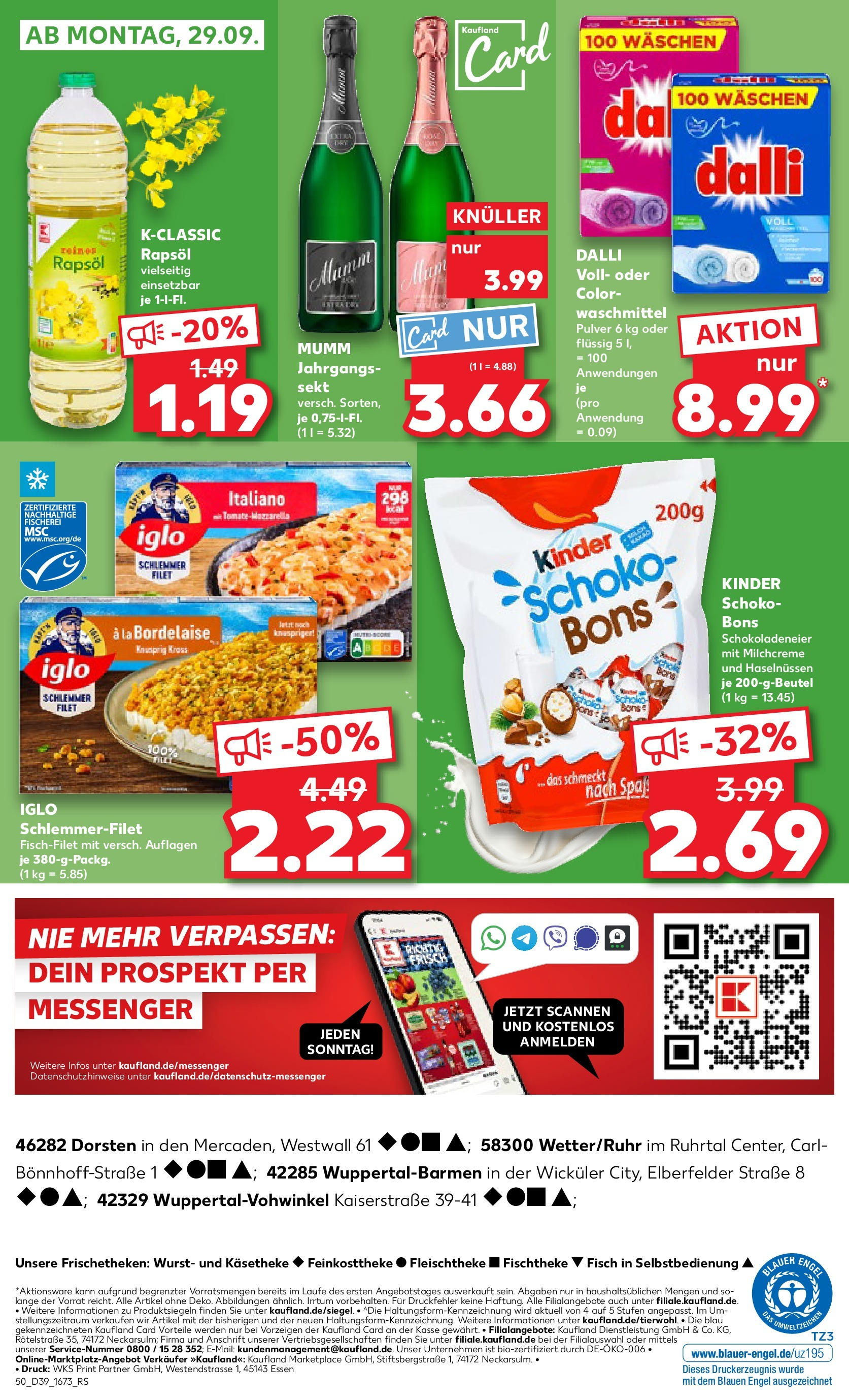 Prospekt Kaufland ab 25.09.2025 » Angebote Online zum Blättern | Seite: 50 | Produkte: Rapsöl, Iglo, Waschmittel, Wurst