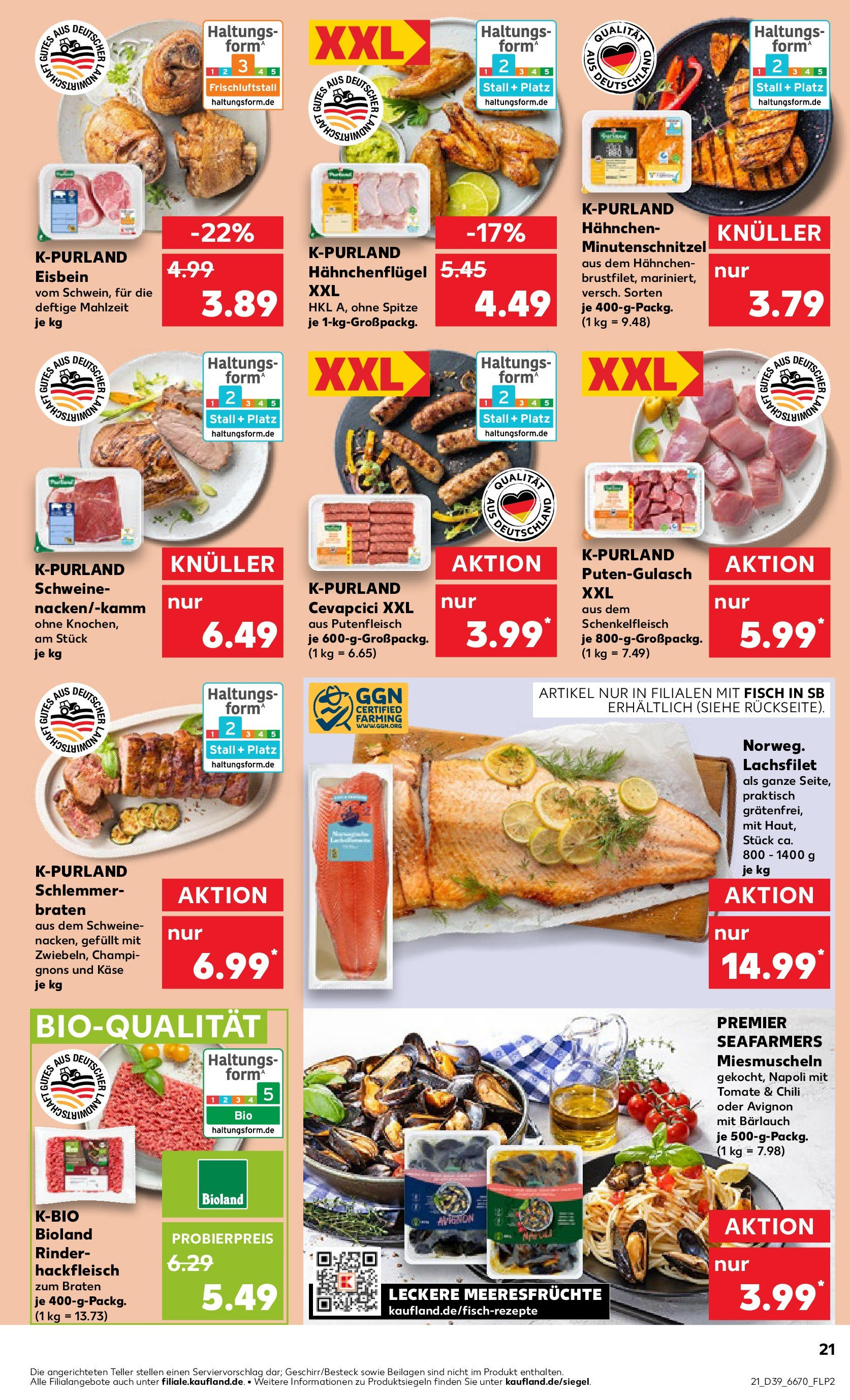 Prospekt Kaufland ab 25.09.2025 » Angebote Online zum Blättern | Seite: 21 | Produkte: Käse, Fisch, Meeresfrüchte, Hackfleisch