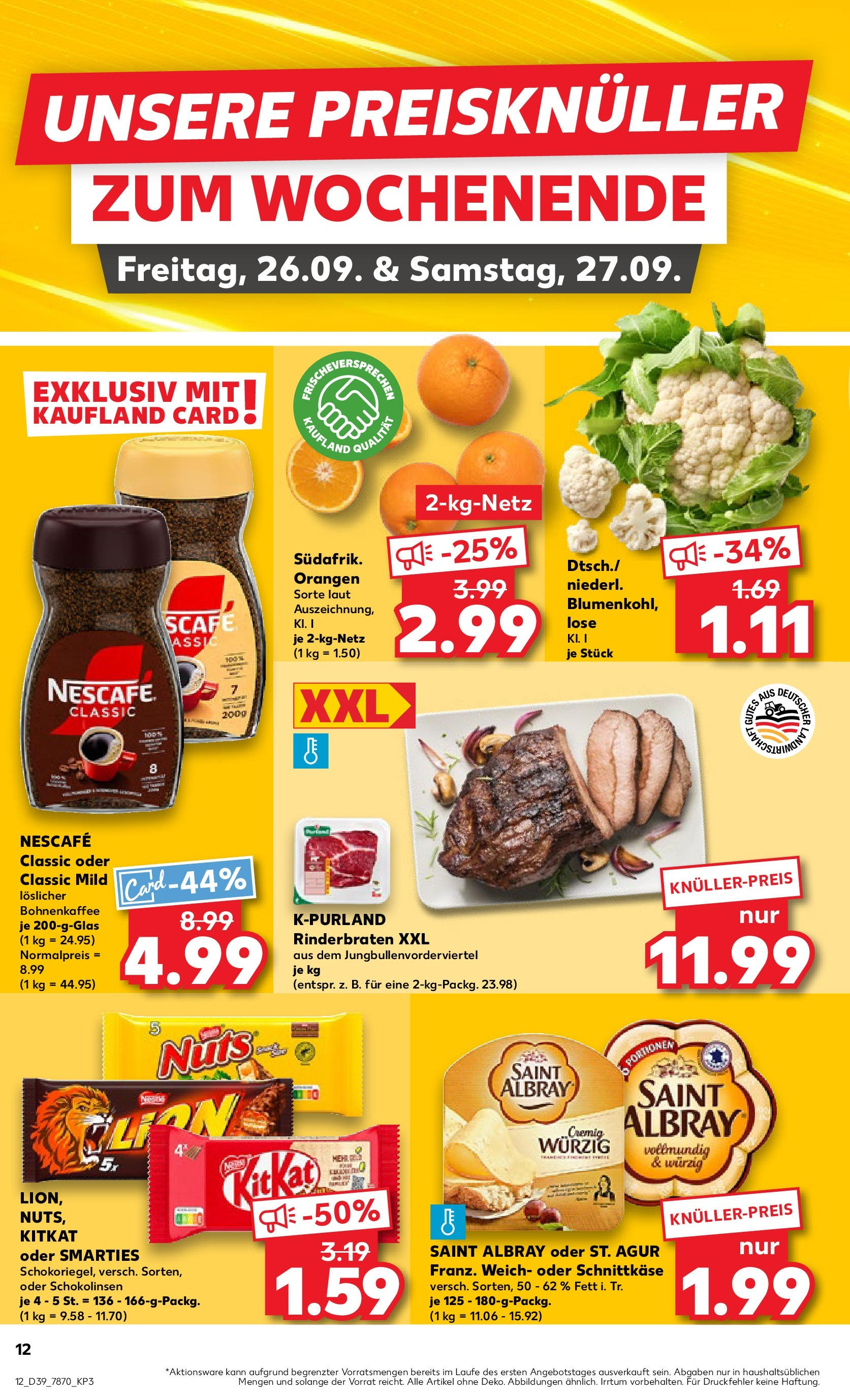 Prospekt Kaufland ab 25.09.2025 » Angebote Online zum Blättern | Seite: 12 | Produkte: Nescafe, Smarties, Orangen, Nescafe classic