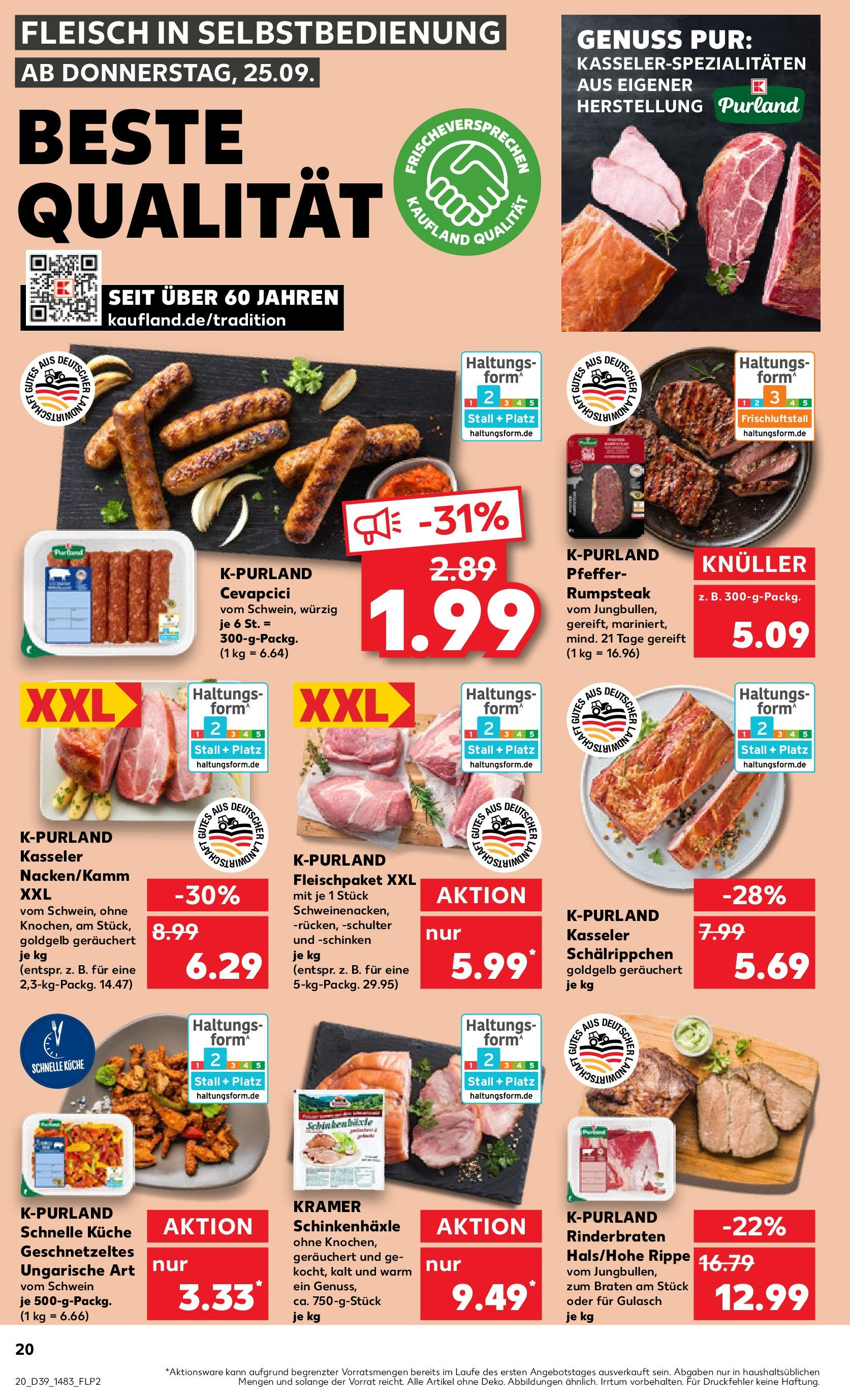 Prospekt Kaufland ab 25.09.2025 » Angebote Online zum Blättern | Seite: 20 | Produkte: Rinderbraten, Rumpsteak, Cevapcici, Steak