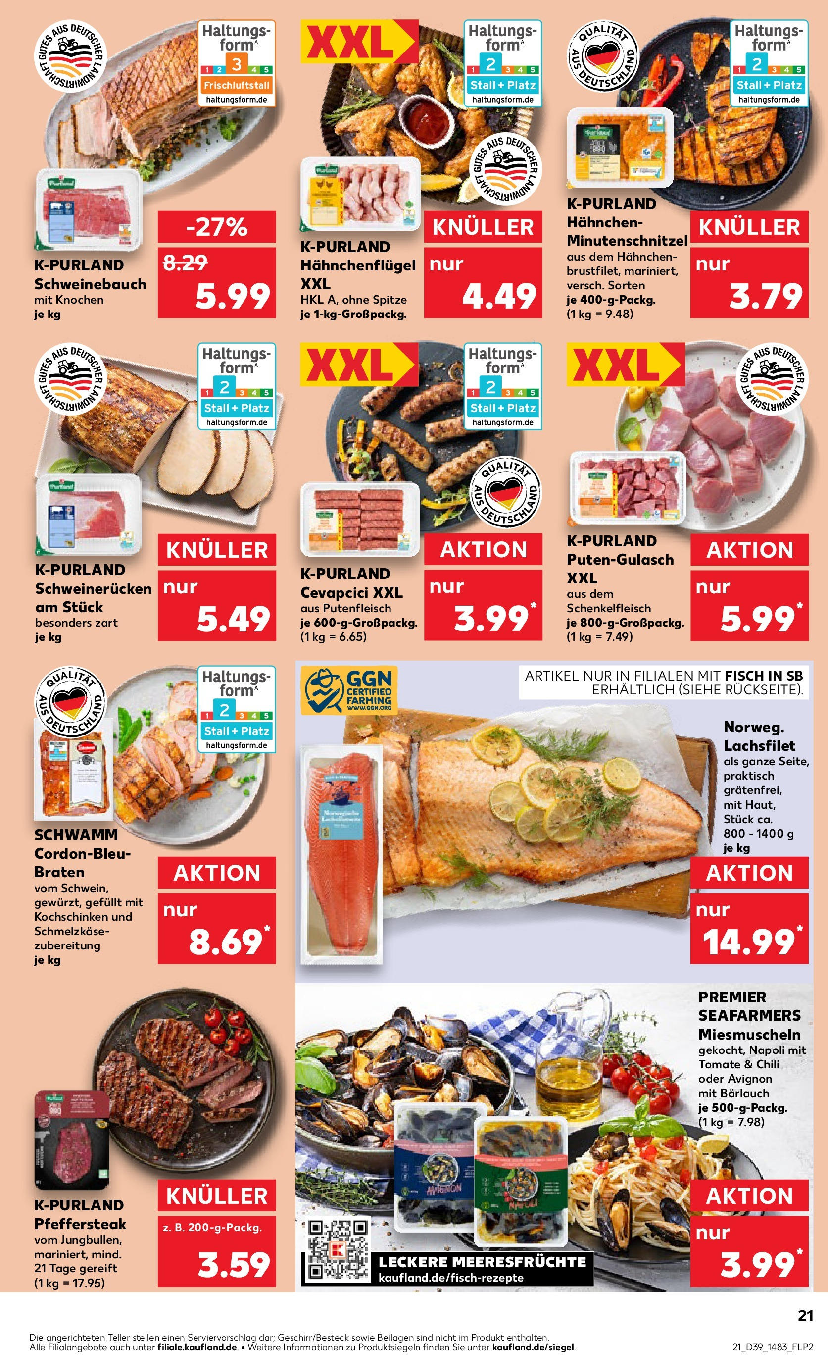 Prospekt Kaufland ab 25.09.2025 » Angebote Online zum Blättern | Seite: 21 | Produkte: Hahnchen, Cevapcici, Meeresfrüchte, Chili