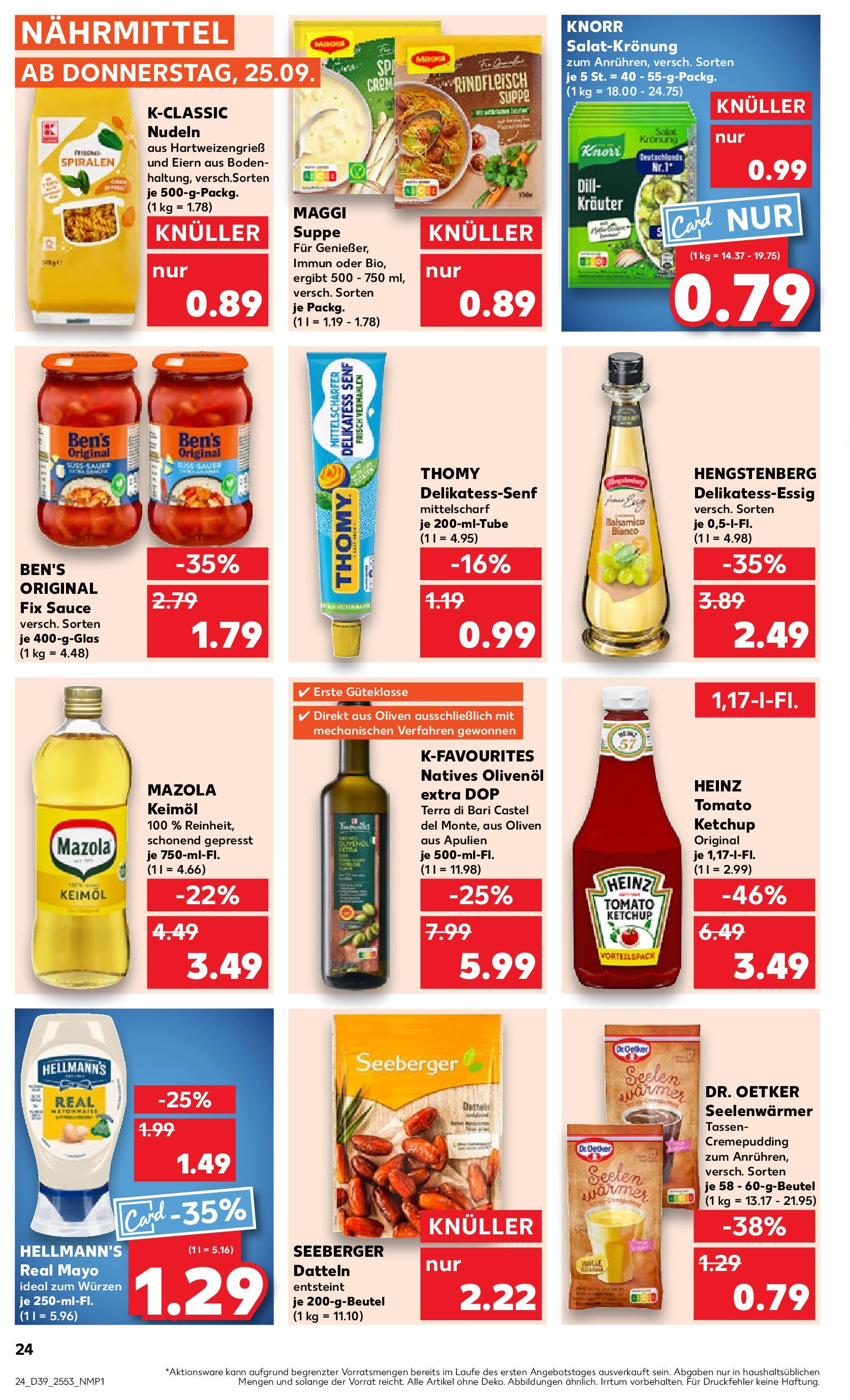 Prospekt Kaufland ab 25.09.2025 » Angebote Online zum Blättern | Seite: 24 | Produkte: Maggi, Olivenol, Dressing, Pasta
