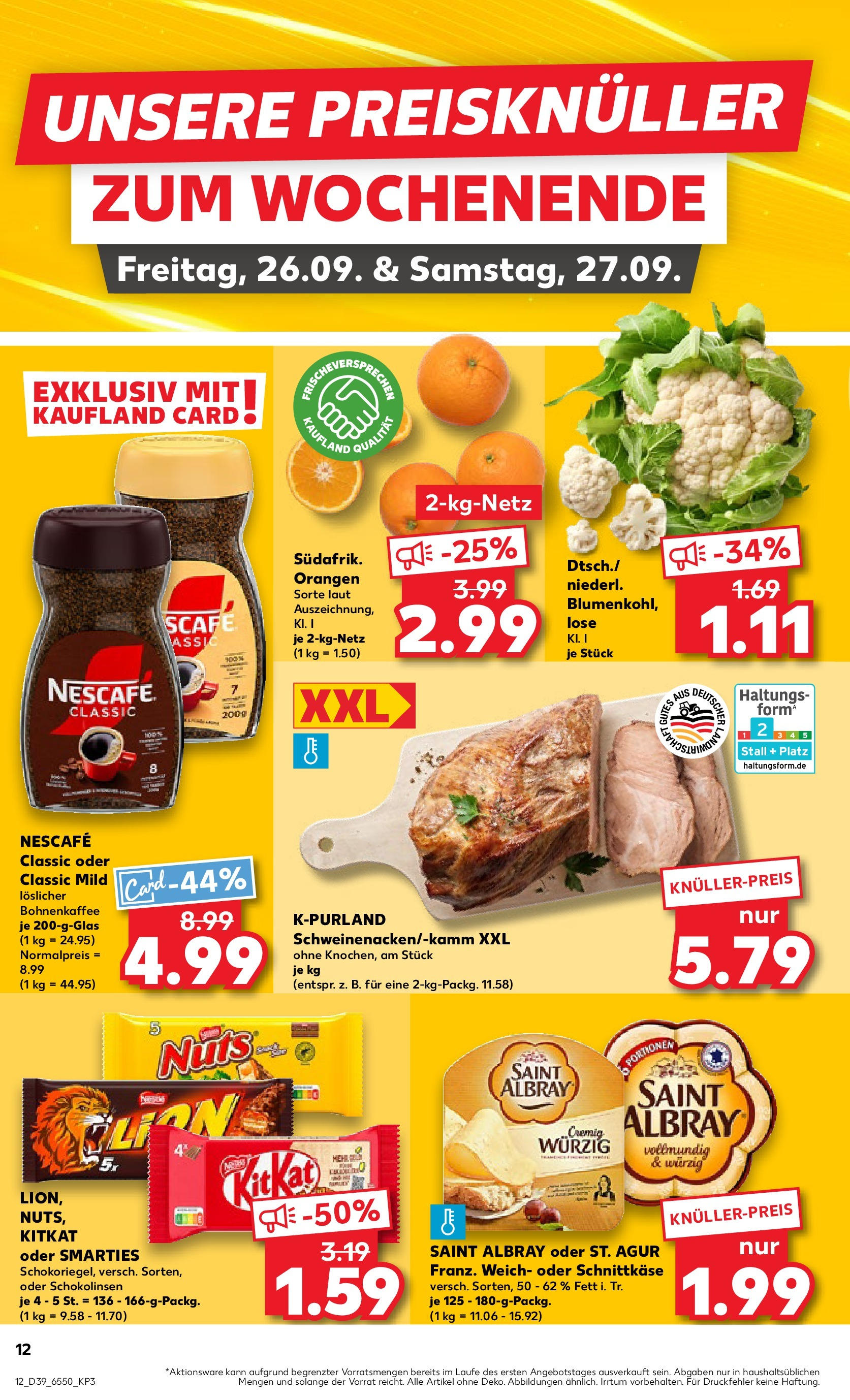Prospekt Kaufland ab 25.09.2025 » Angebote Online zum Blättern | Seite: 12 | Produkte: Smarties, Orangen, Nescafe classic, Blumenkohl