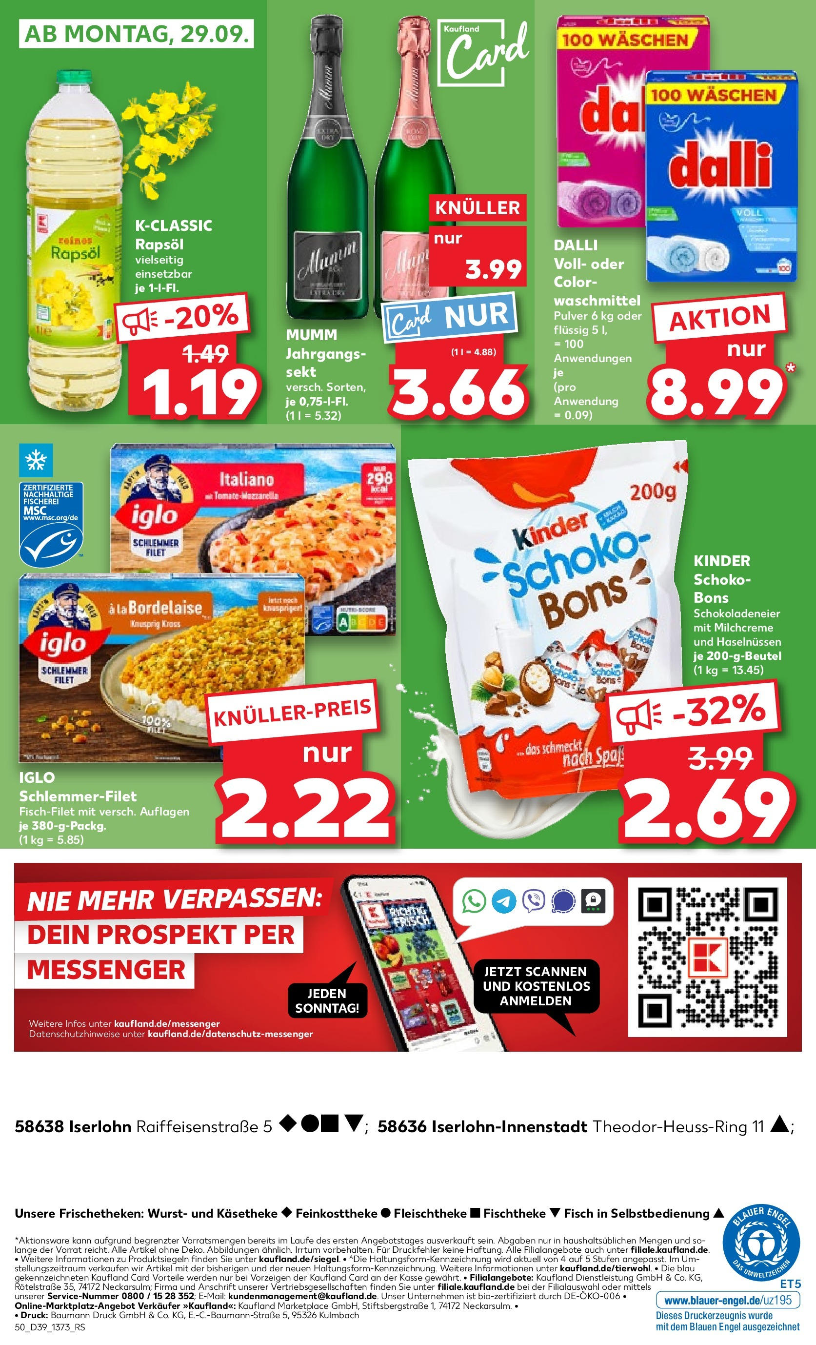 Prospekt Kaufland ab 25.09.2025 » Angebote Online zum Blättern | Seite: 54 | Produkte: Rapsöl, Iglo, Fisch, Waschmittel