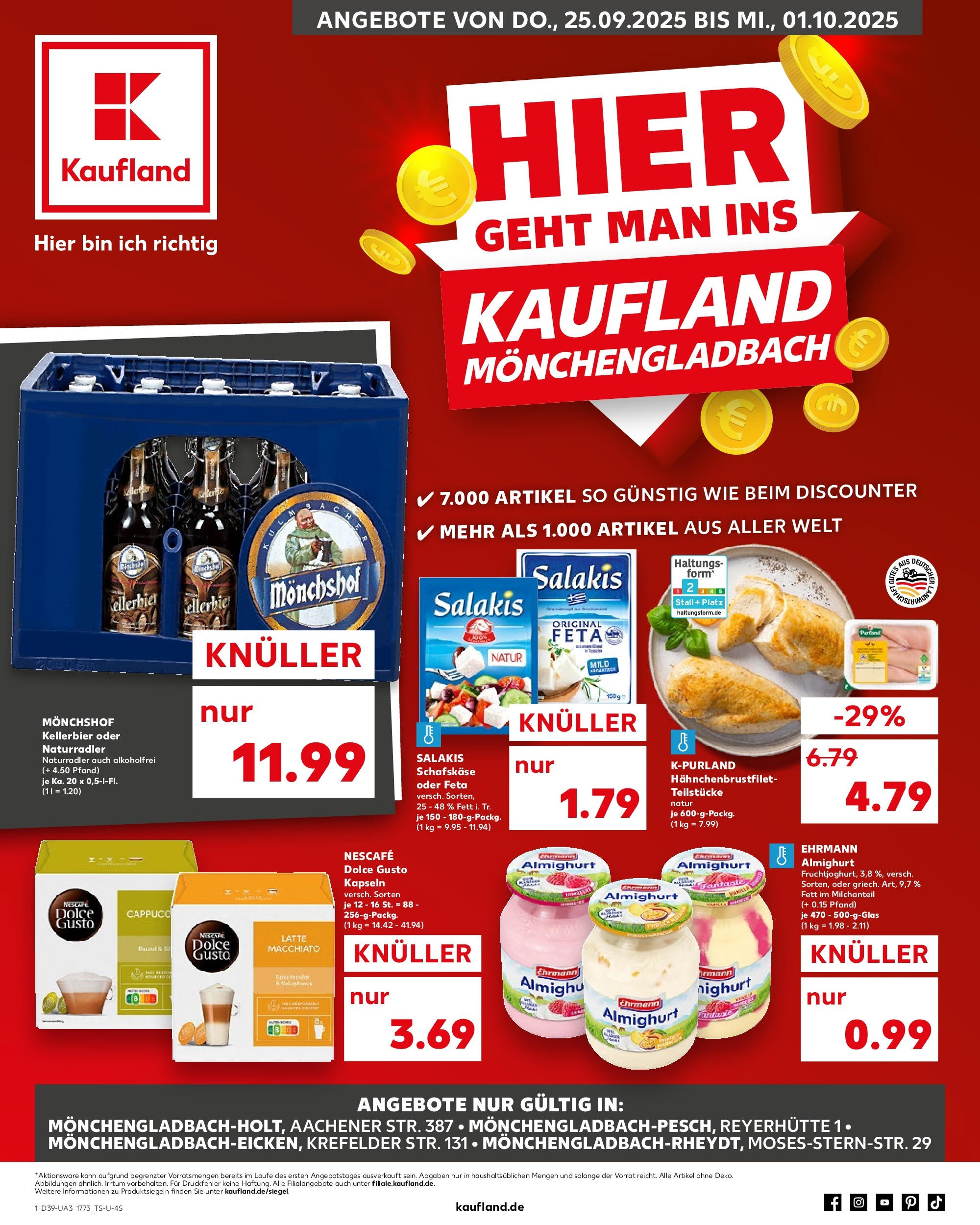 Prospekt Kaufland ab 25.09.2025 » Angebote Online zum Blättern | Seite: 1 | Produkte: Monchshof, Nescafe, Ehrmann almighurt, Salakis