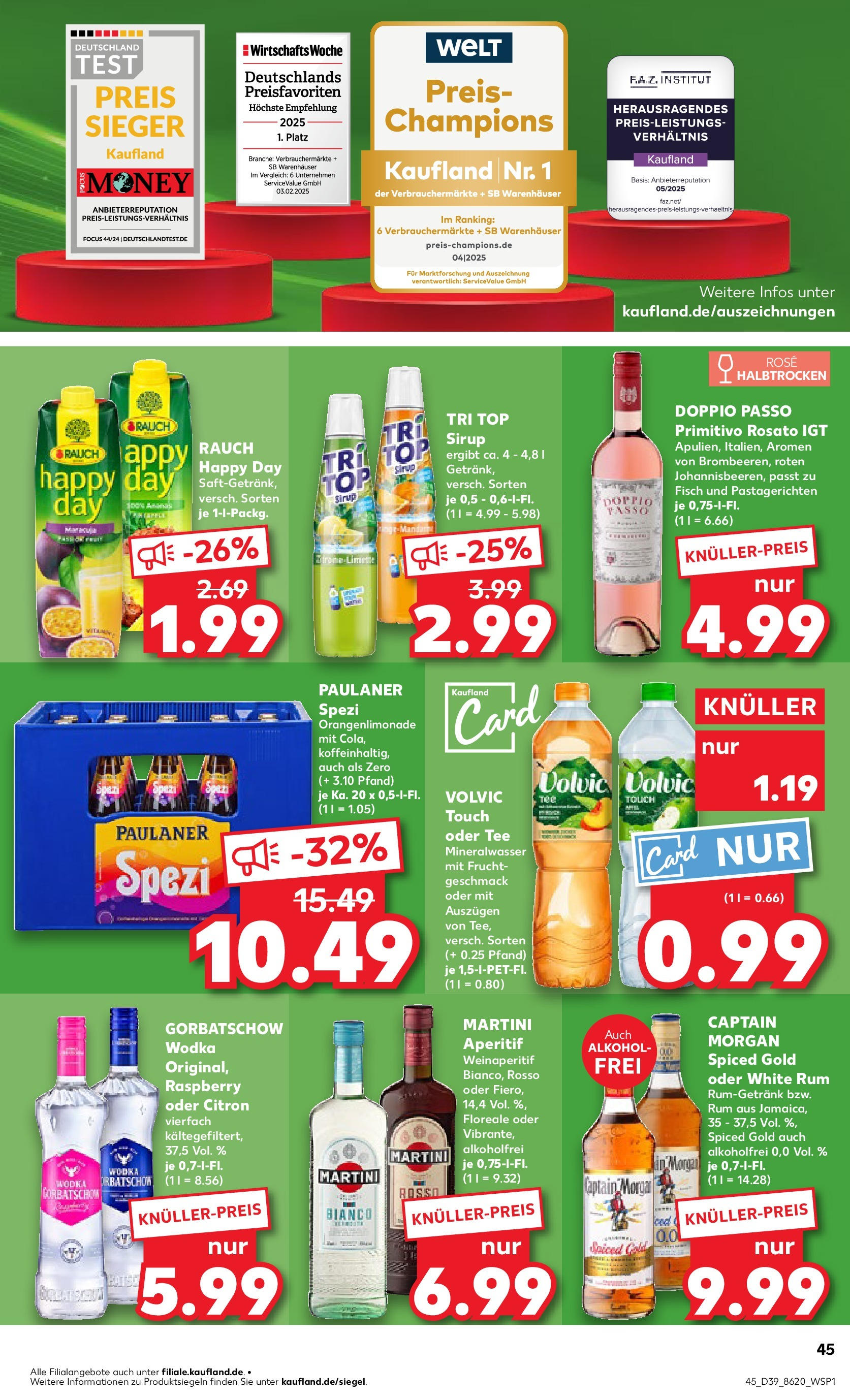 Prospekt Kaufland ab 25.09.2025 » Angebote Online zum Blättern | Seite: 45 | Produkte: Rum, Wodka gorbatschow, Tee, Volvic