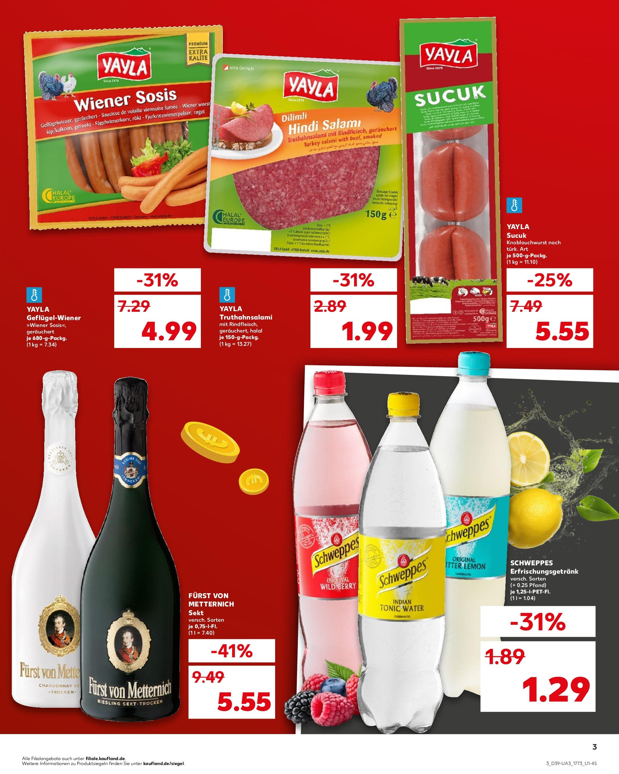 Prospekt Kaufland ab 25.09.2025 » Angebote Online zum Blättern | Seite: 3 | Produkte: Furst von metternich, Sekt, Schweppes, Salami