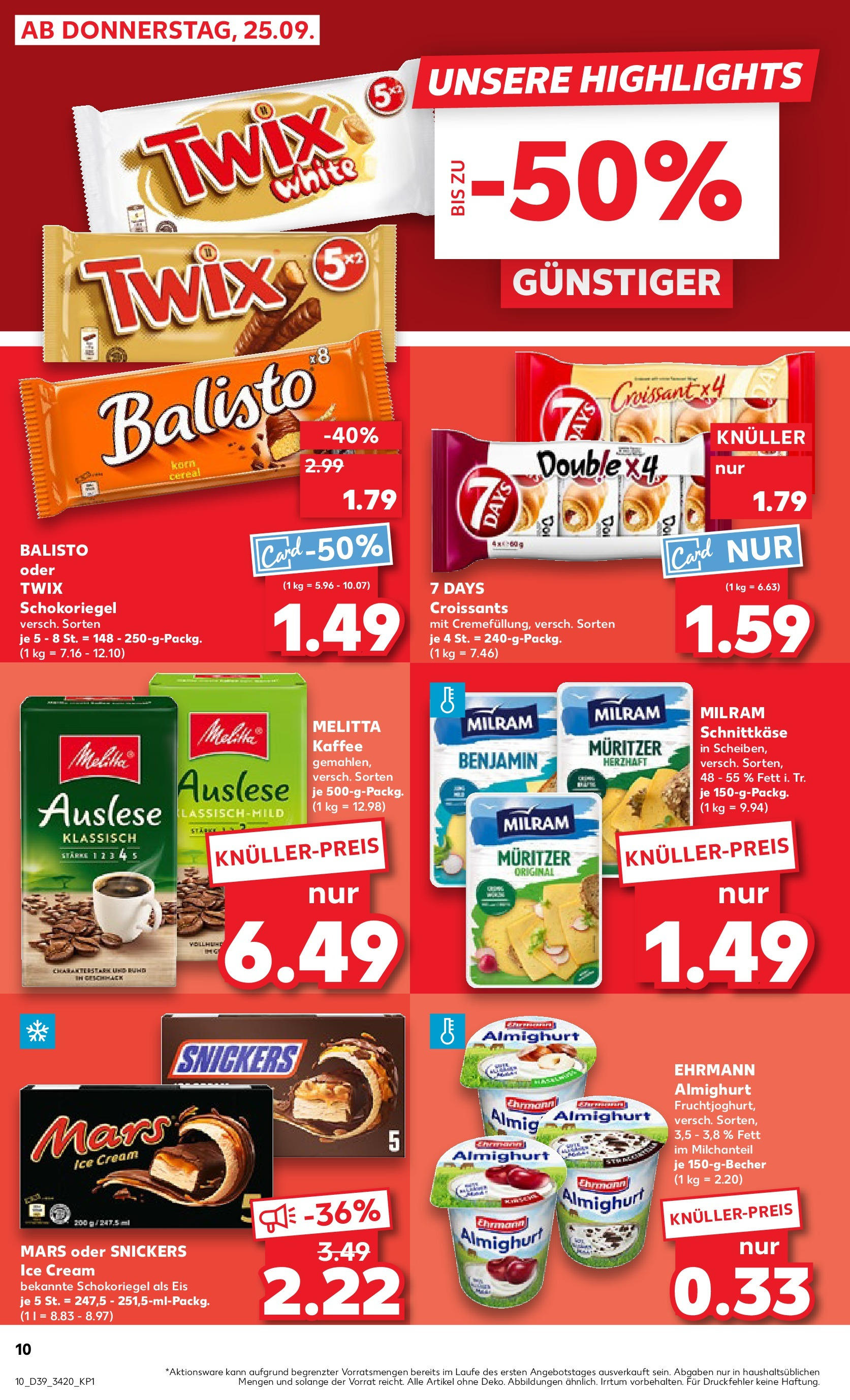 Prospekt Kaufland ab 25.09.2025 » Angebote Online zum Blättern | Seite: 10 | Produkte: Ehrmann almighurt, Kaffee, Snickers, Twix