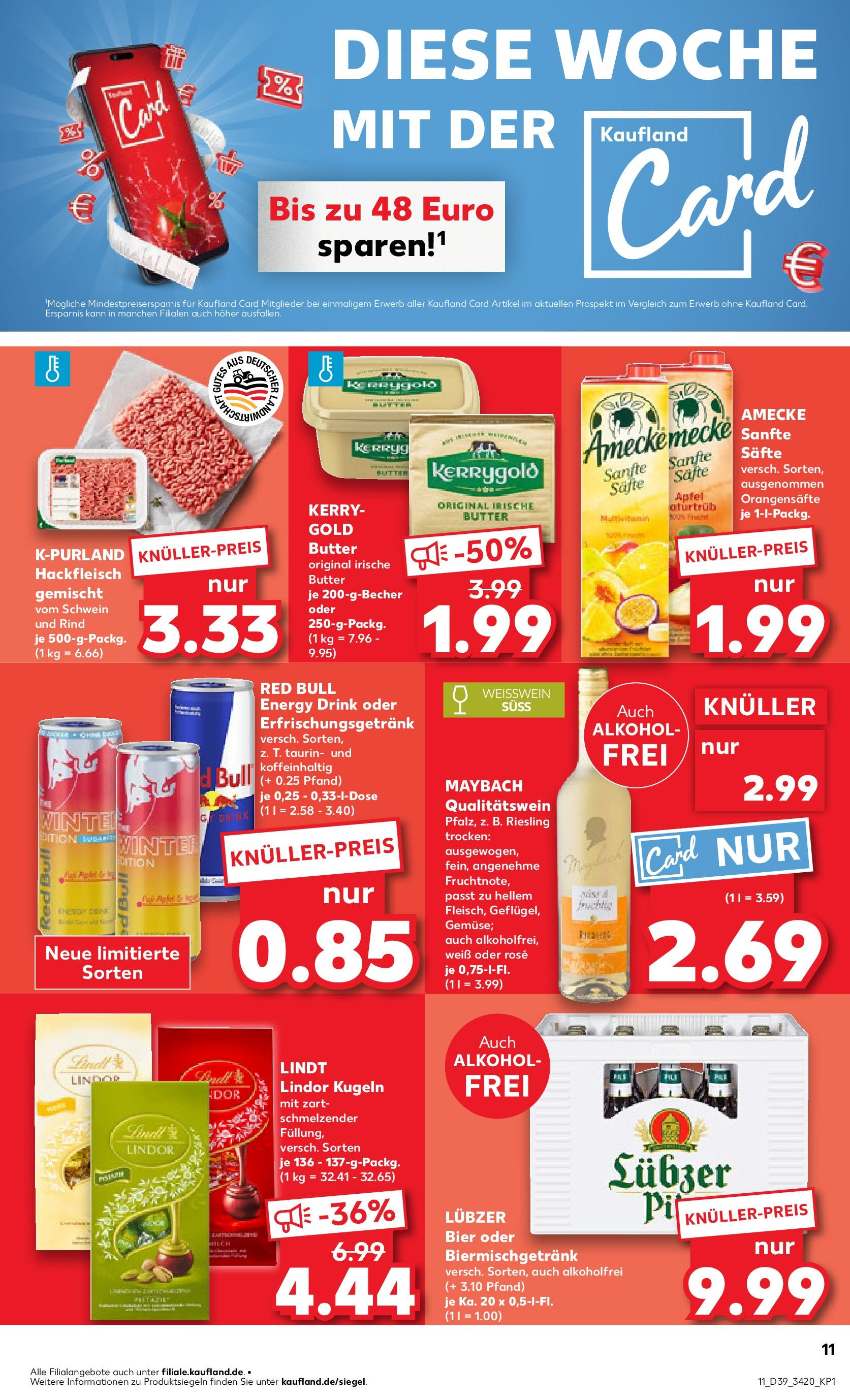 Prospekt Kaufland ab 25.09.2025 » Angebote Online zum Blättern | Seite: 11 | Produkte: Red bull, Milch, Lindt, Hackfleisch
