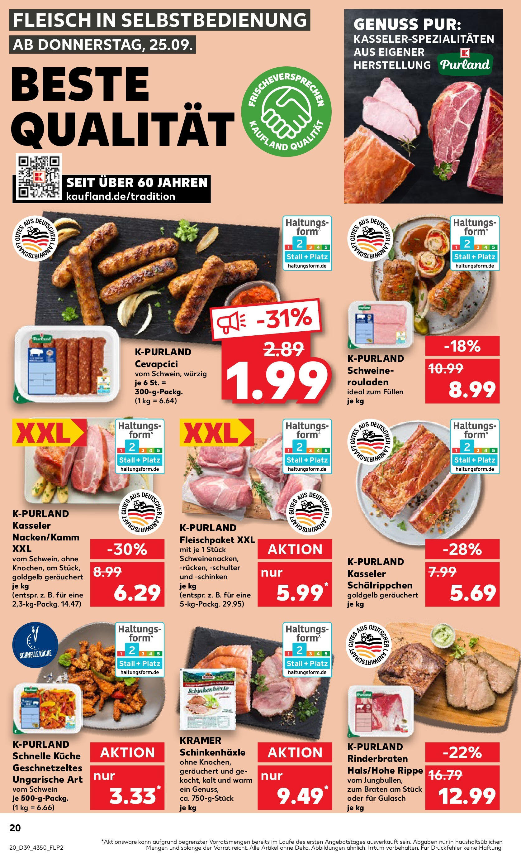 Prospekt Kaufland ab 25.09.2025 » Angebote Online zum Blättern | Seite: 20 | Produkte: Küche, Cevapcici, Gulasch, Fleisch