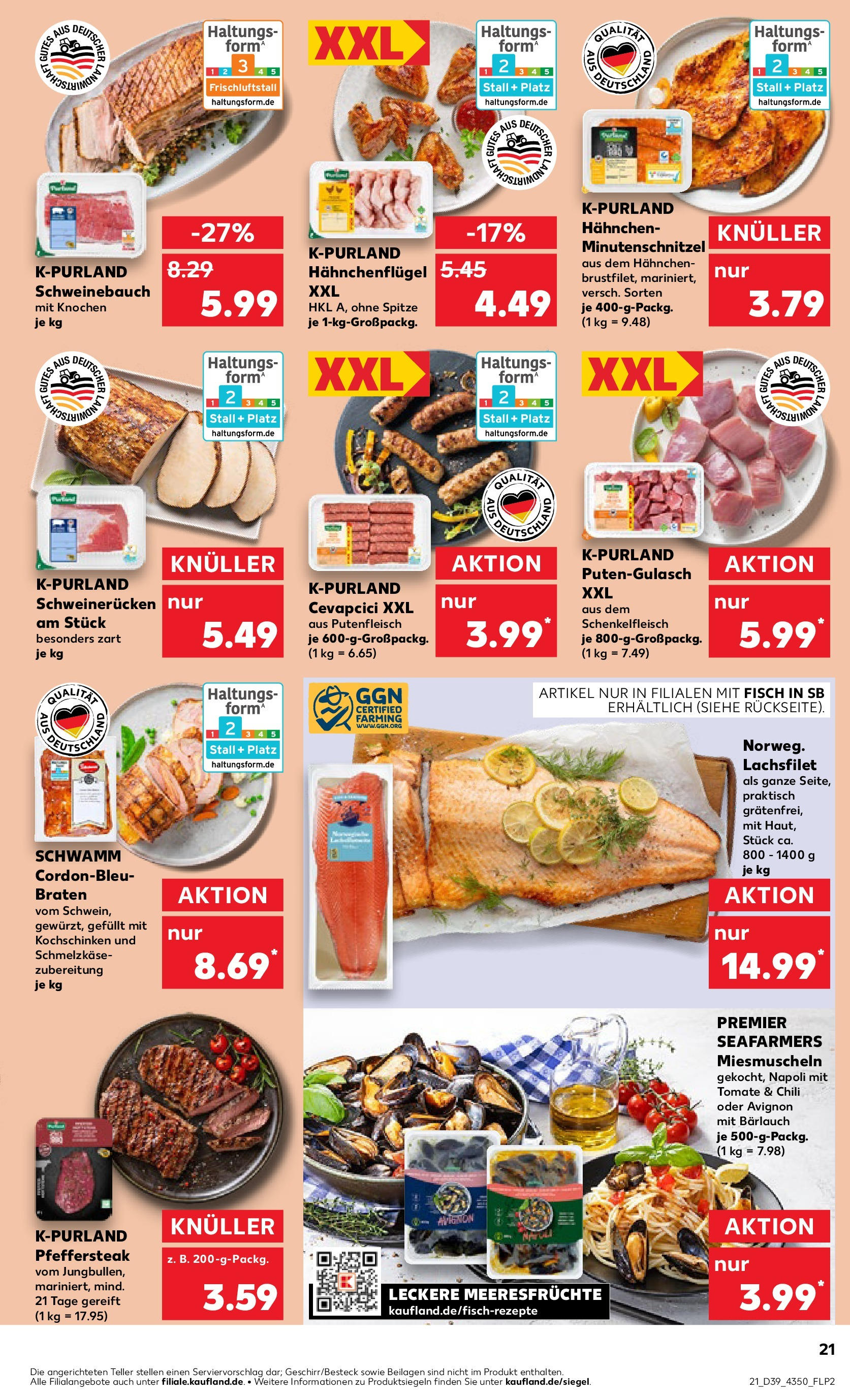 Prospekt Kaufland ab 25.09.2025 » Angebote Online zum Blättern | Seite: 21 | Produkte: Hahnchen, Fisch, Chili, Steak