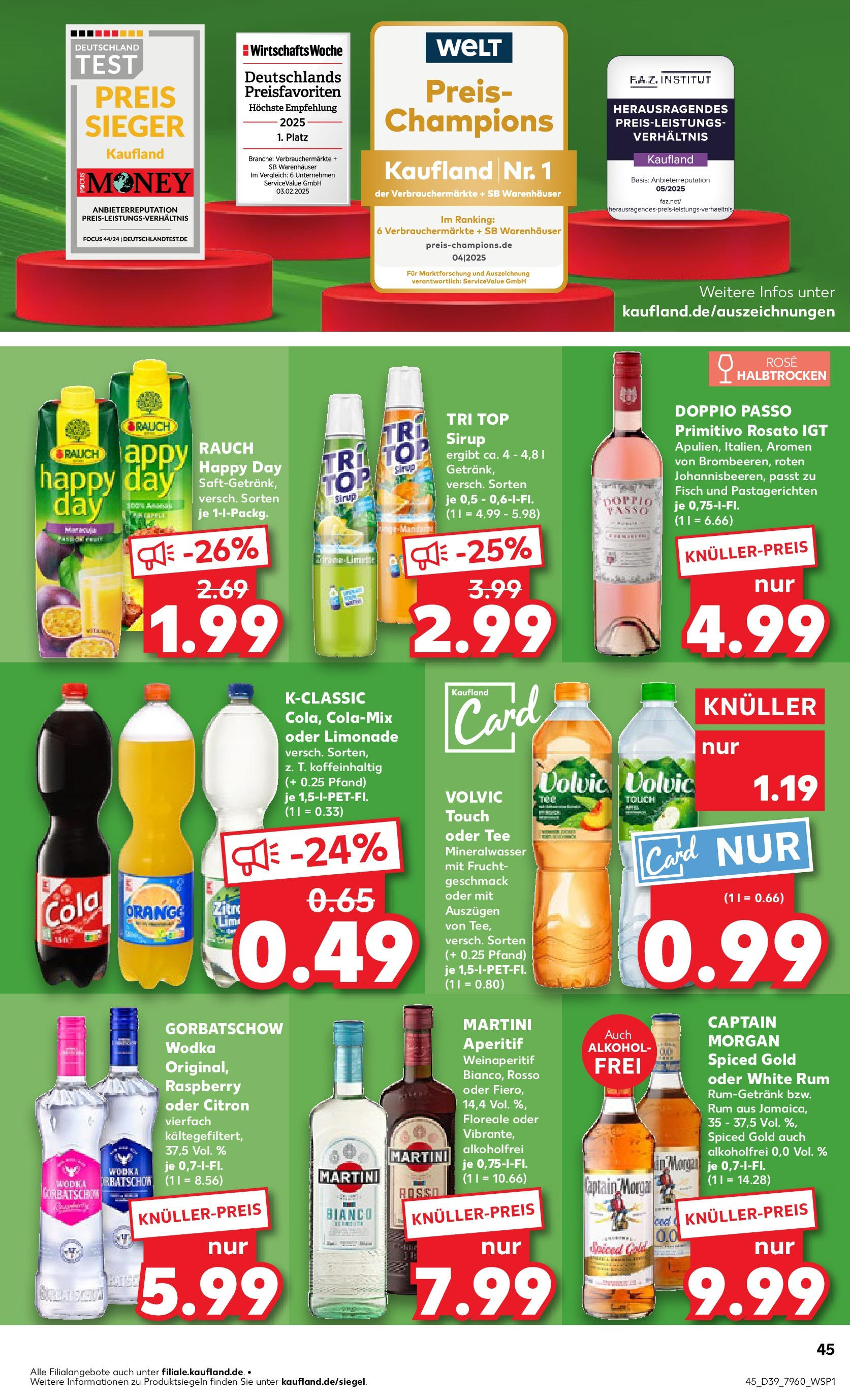 Prospekt Kaufland ab 25.09.2025 » Angebote Online zum Blättern | Seite: 45 | Produkte: Rum, Doppio Passo, Volvic, Wodka