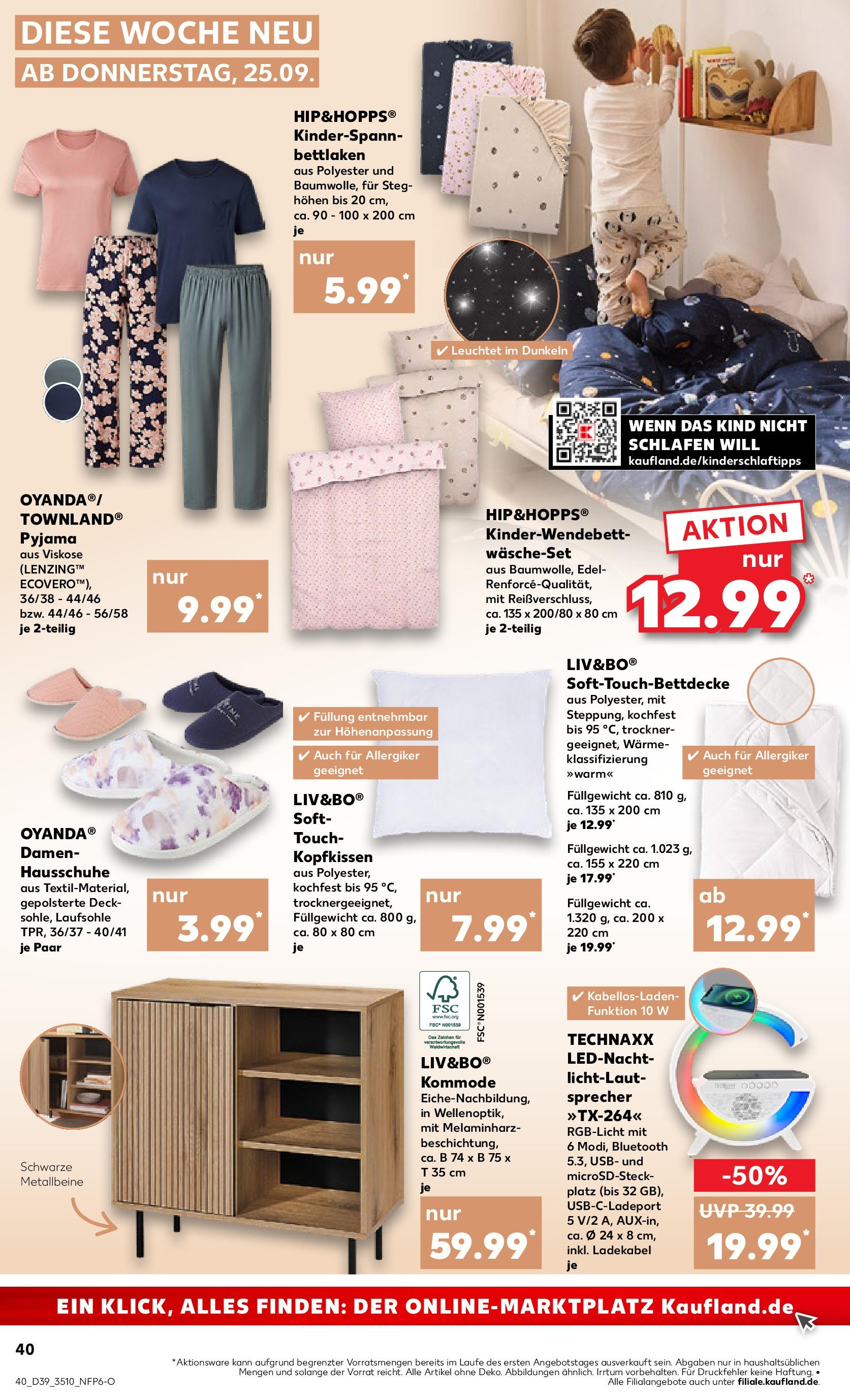 Prospekt Kaufland ab 25.09.2025 » Angebote Online zum Blättern | Seite: 40 | Produkte: Trockner, Kommode, Ladekabel, Hausschuhe
