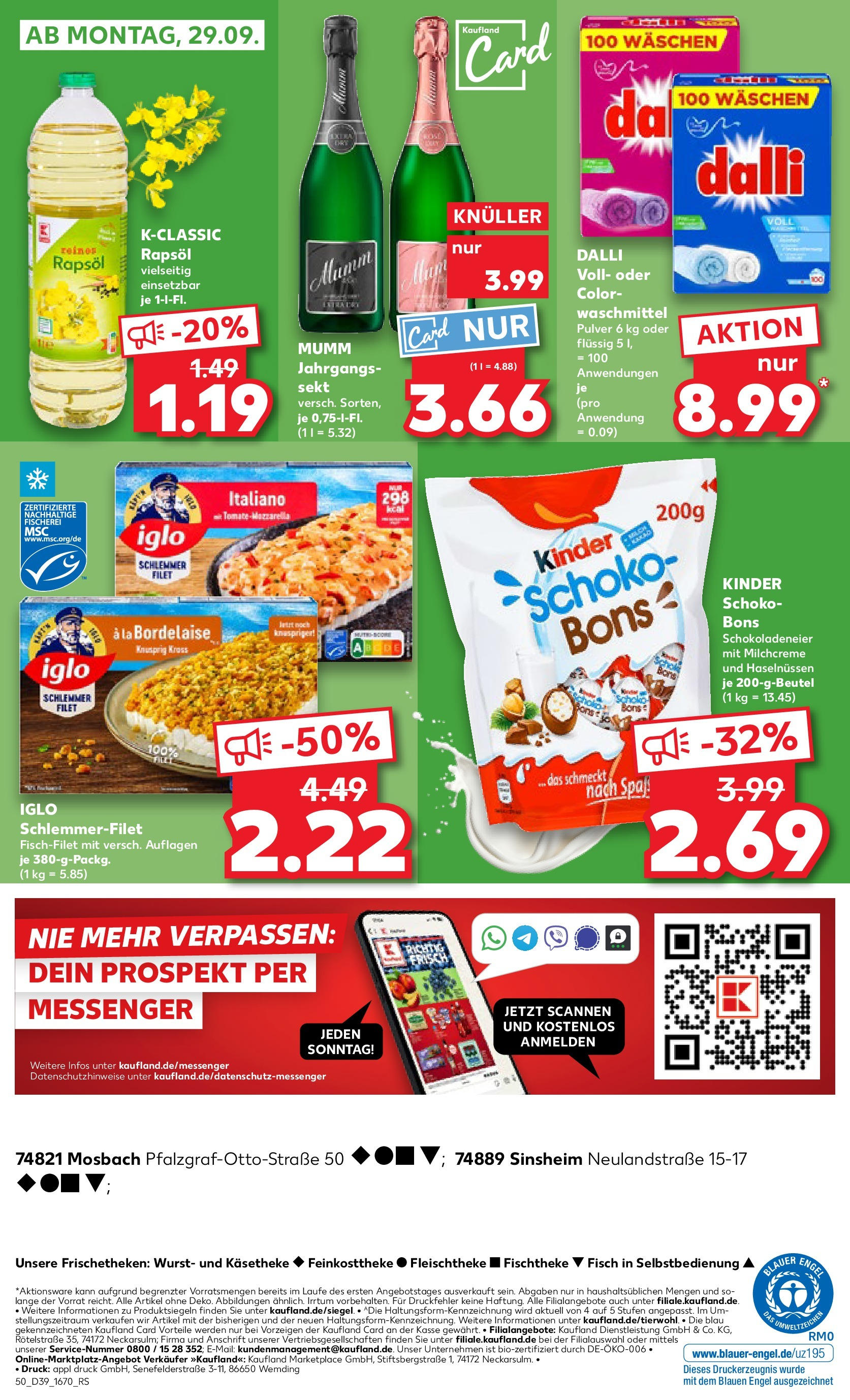 Prospekt Kaufland ab 25.09.2025 » Angebote Online zum Blättern | Seite: 50 | Produkte: Sekt, Iglo, Waschmittel, Wurst