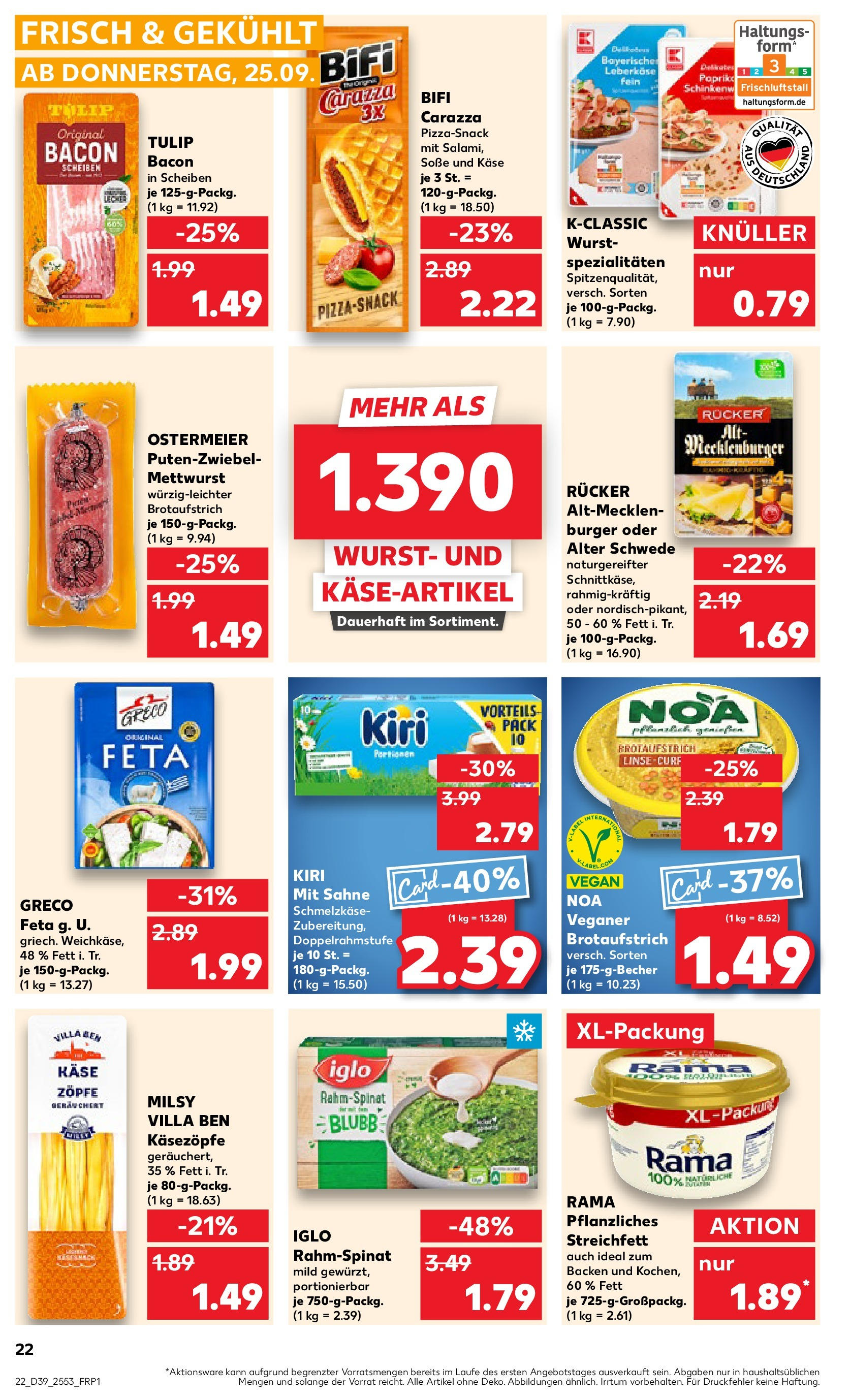 Prospekt Kaufland ab 25.09.2025 » Angebote Online zum Blättern | Seite: 22 | Produkte: Käse, Bifi, Sahne, Leberkase