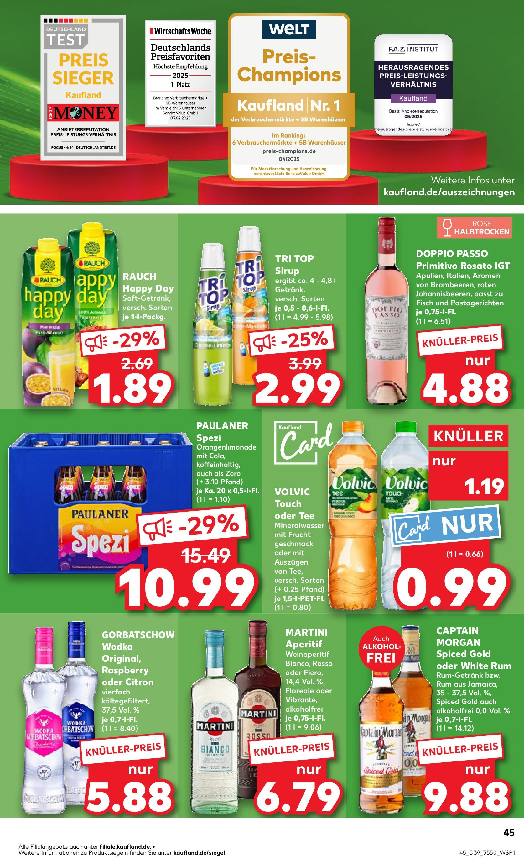 Prospekt Kaufland ab 25.09.2025 » Angebote Online zum Blättern | Seite: 45 | Produkte: Martini, Mineralwasser, Fisch, Tee