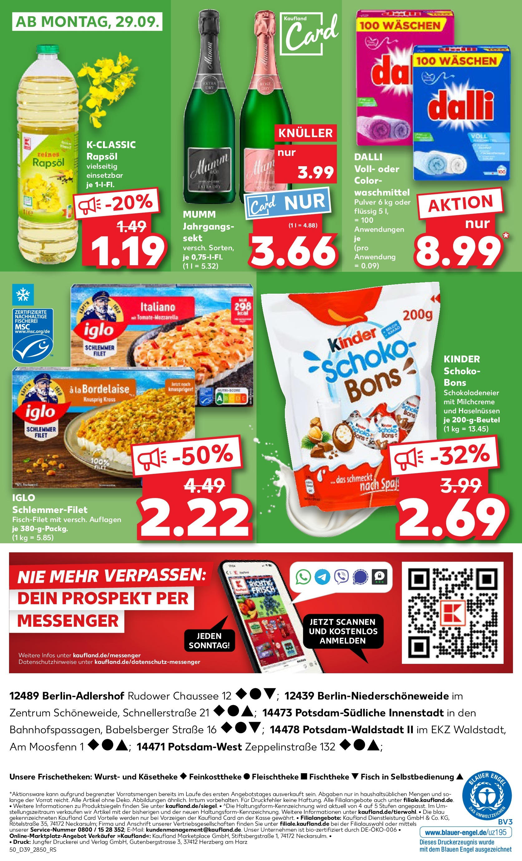 Prospekt Kaufland ab 25.09.2025 » Angebote Online zum Blättern | Seite: 50 | Produkte: Sekt, Iglo, Waschmittel, Iglo schlemmerfilet