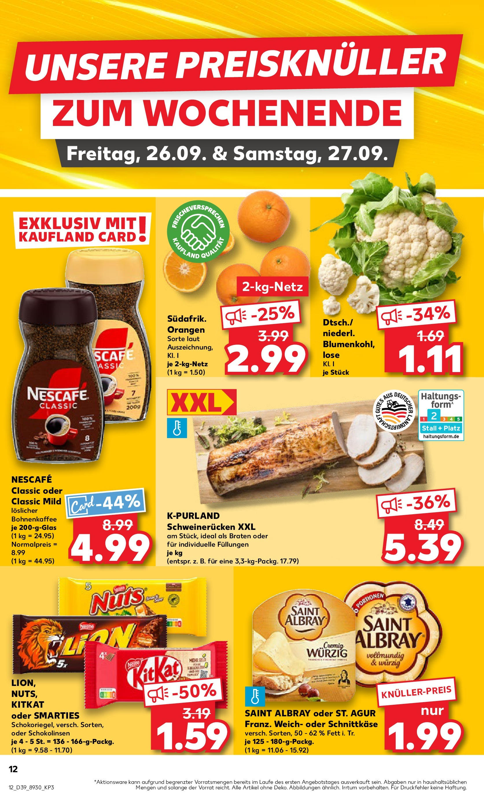 Prospekt Kaufland ab 25.09.2025 » Angebote Online zum Blättern | Seite: 12 | Produkte: Nescafe, Nescafe classic, Schweinerucken, Blumenkohl