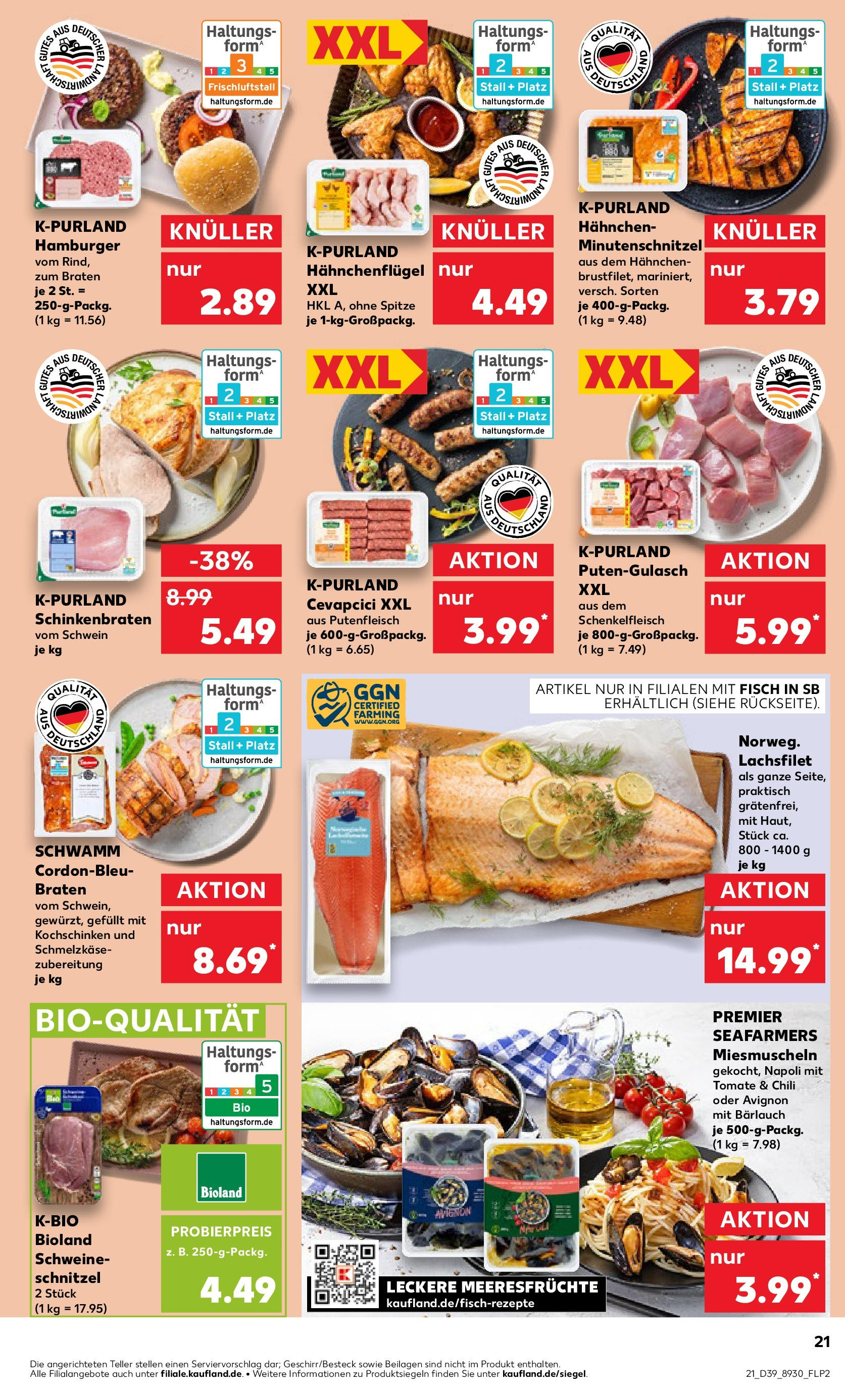 Prospekt Kaufland ab 25.09.2025 » Angebote Online zum Blättern | Seite: 21 | Produkte: Hahnchen, Cevapcici, Schnitzel, Fisch