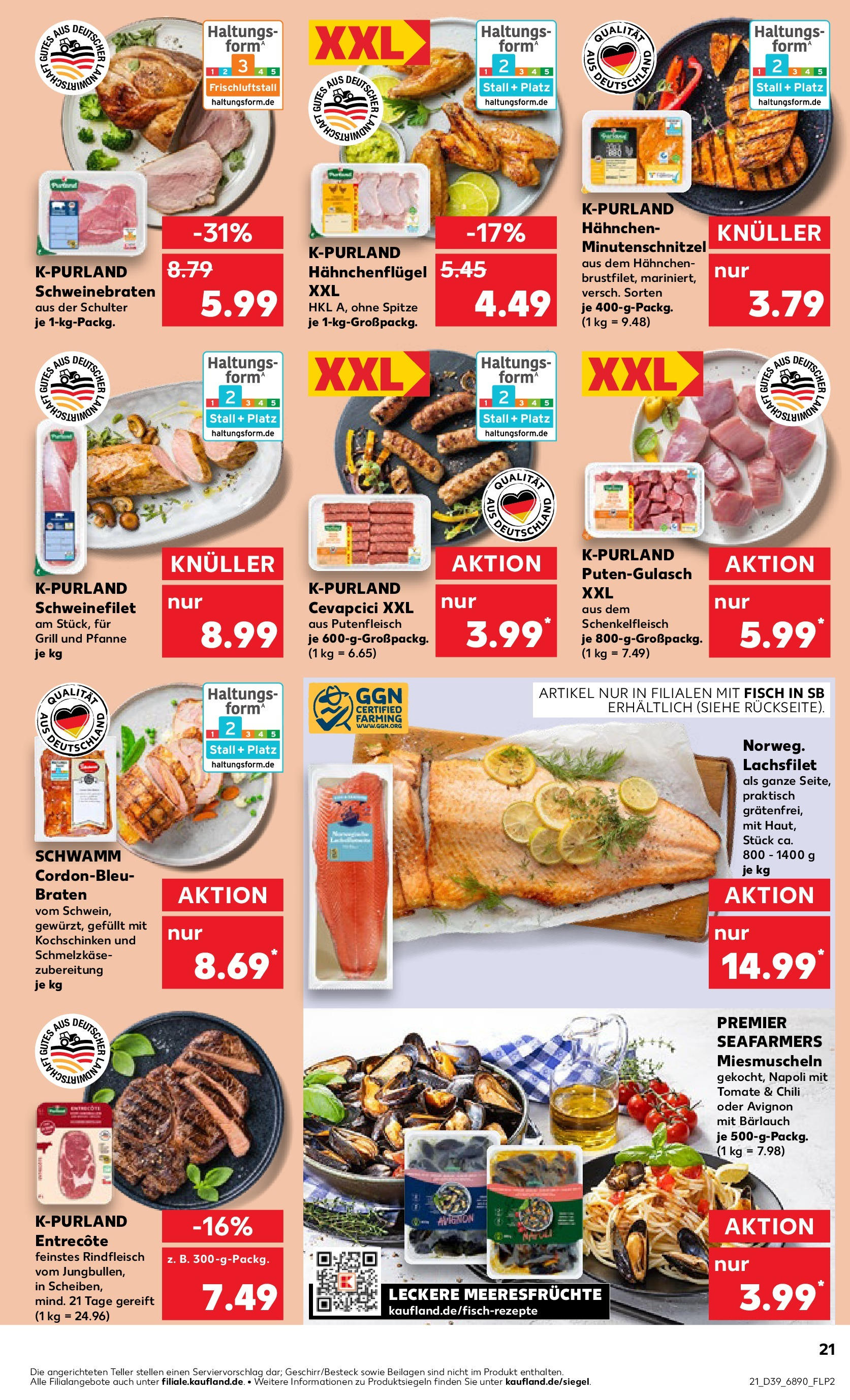 Prospekt Kaufland ab 25.09.2025 » Angebote Online zum Blättern | Seite: 21 | Produkte: Cevapcici, Schweinefilet, Fisch, Rindfleisch
