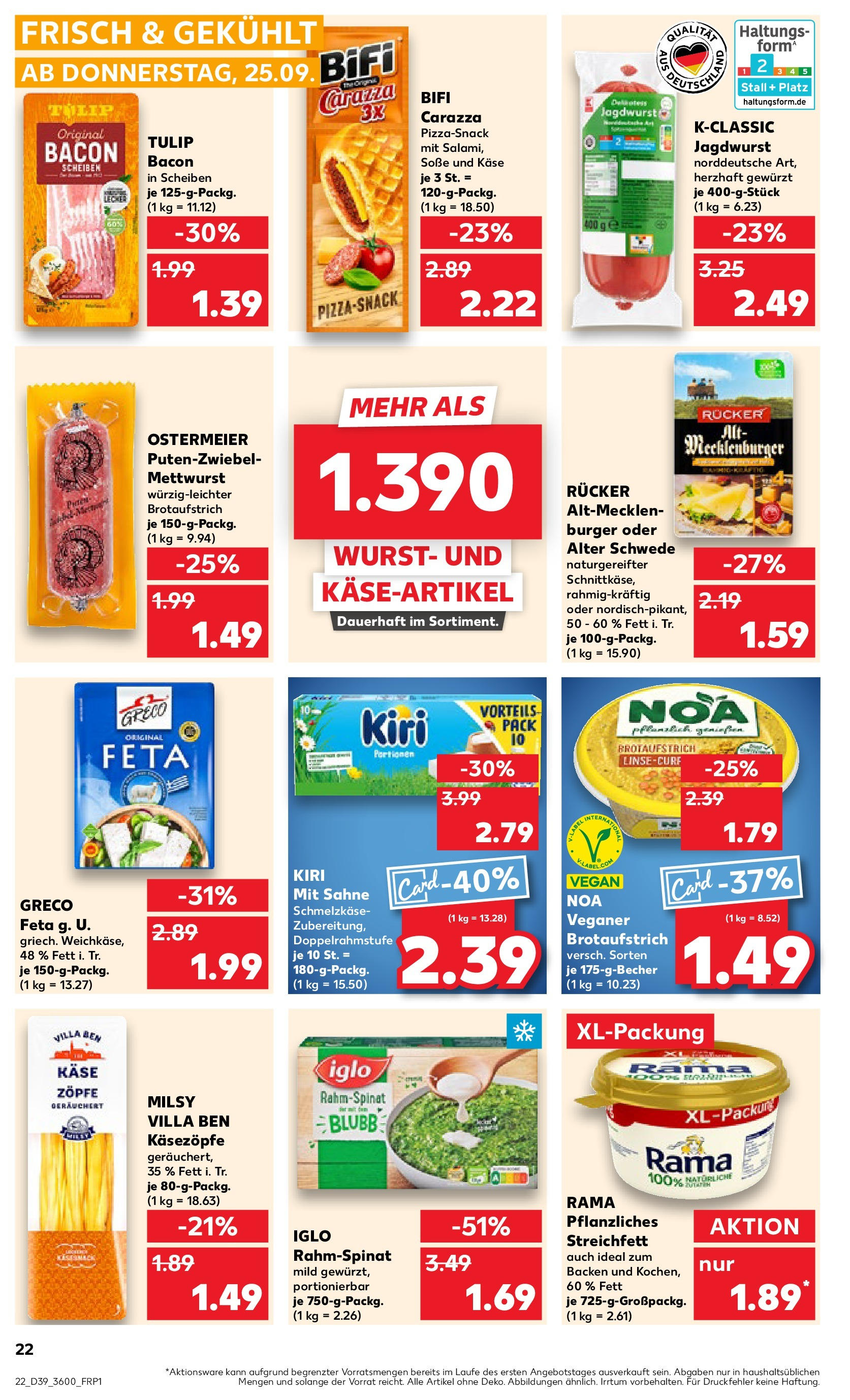 Prospekt Kaufland ab 25.09.2025 » Angebote Online zum Blättern | Seite: 22 | Produkte: Rama, Käse, Burger, Sahne