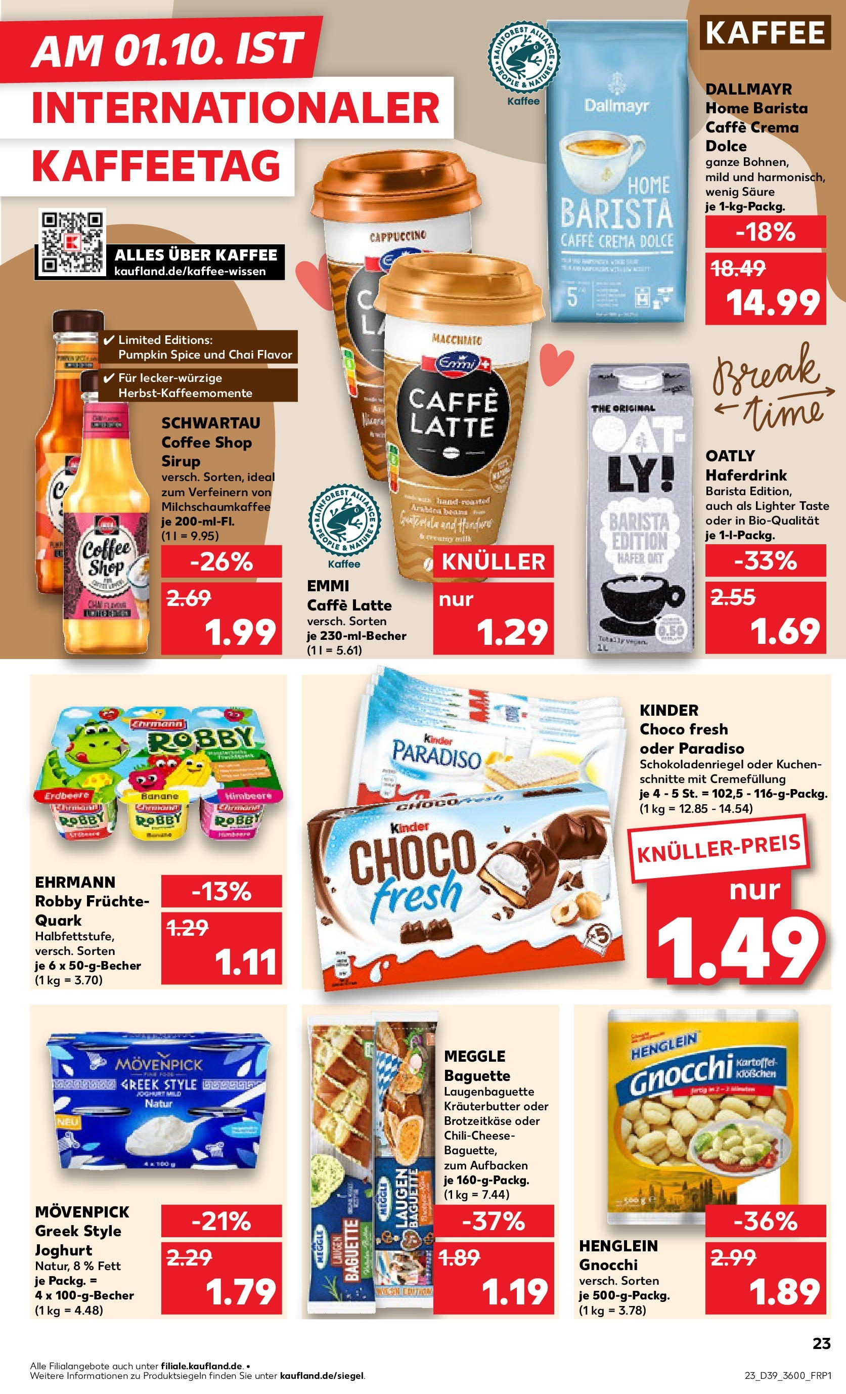 Prospekt Kaufland ab 25.09.2025 » Angebote Online zum Blättern | Seite: 23 | Produkte: Kräuterbutter, Sirup, Haferdrink, Himbeere