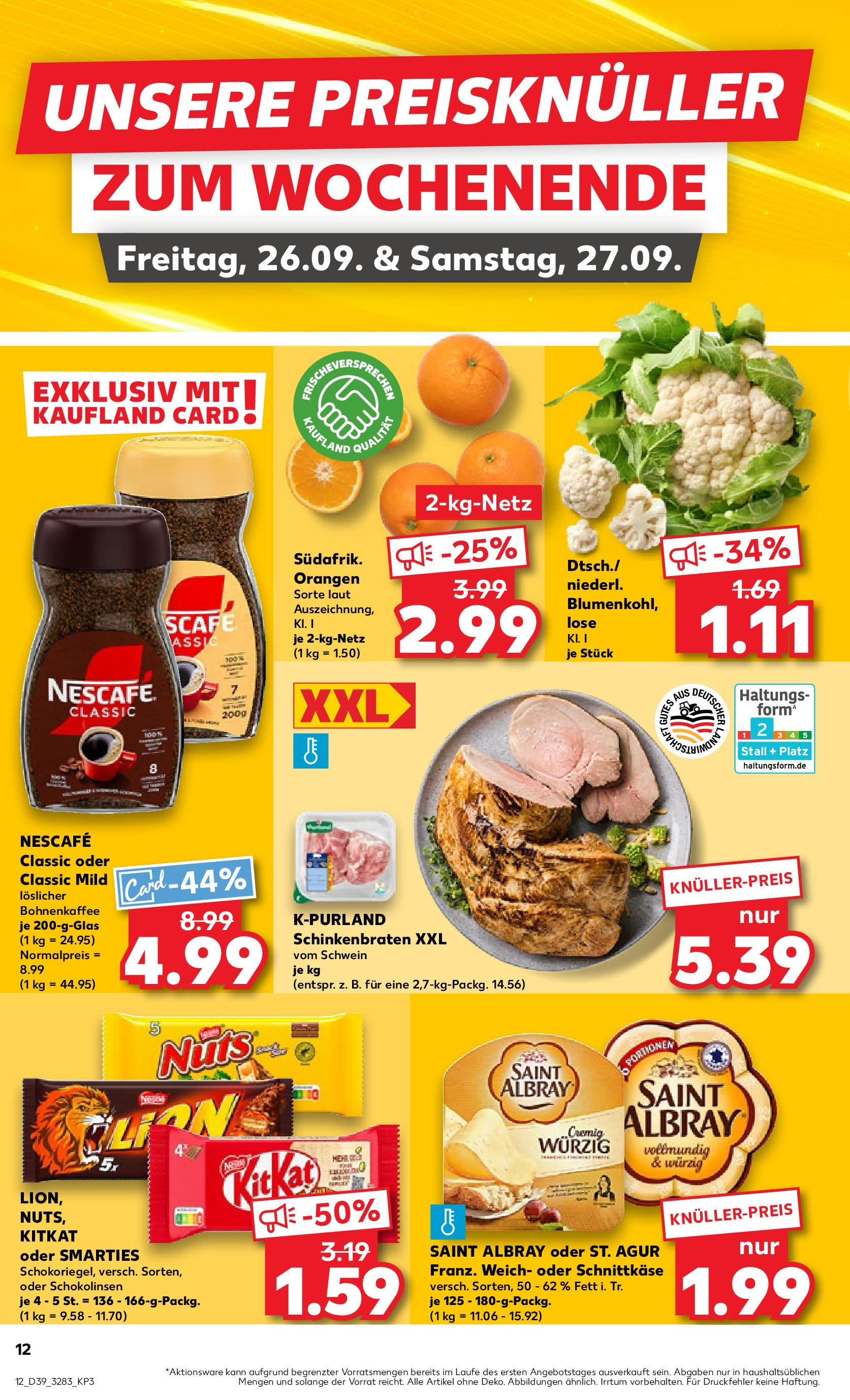 Prospekt Kaufland ab 25.09.2025 » Angebote Online zum Blättern | Seite: 12 | Produkte: Nescafe, Smarties, Nescafe classic, Blumenkohl