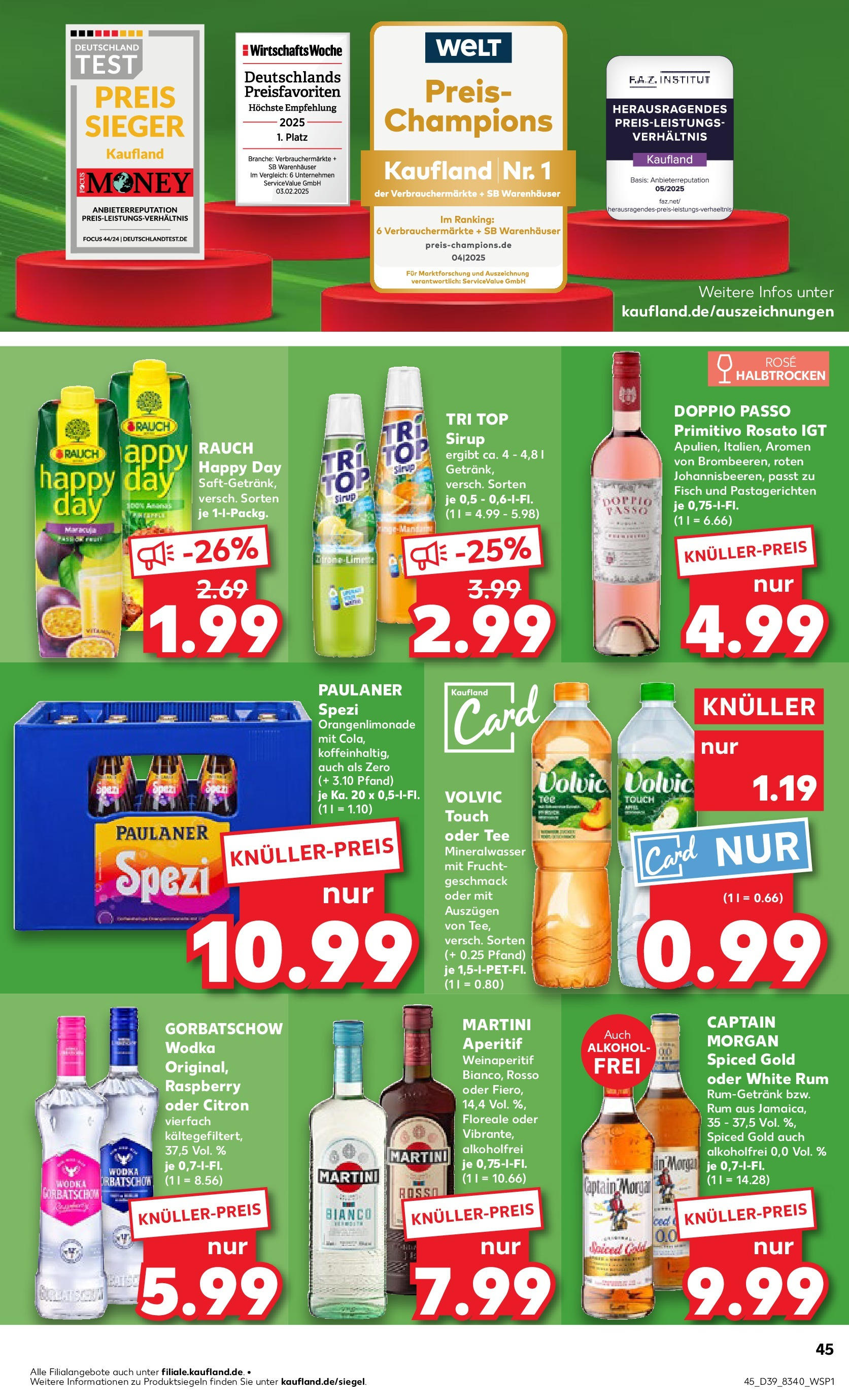 Prospekt Kaufland ab 25.09.2025 » Angebote Online zum Blättern | Seite: 45 | Produkte: Top, Paulaner spezi, Rum, Volvic