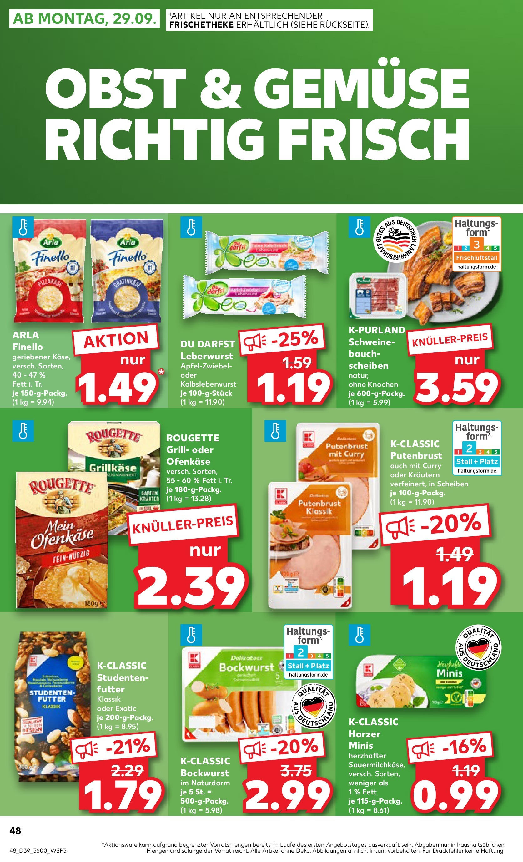 Prospekt Kaufland ab 25.09.2025 » Angebote Online zum Blättern | Seite: 48 | Produkte: Bockwurst, Grill, Gemüse, Obst