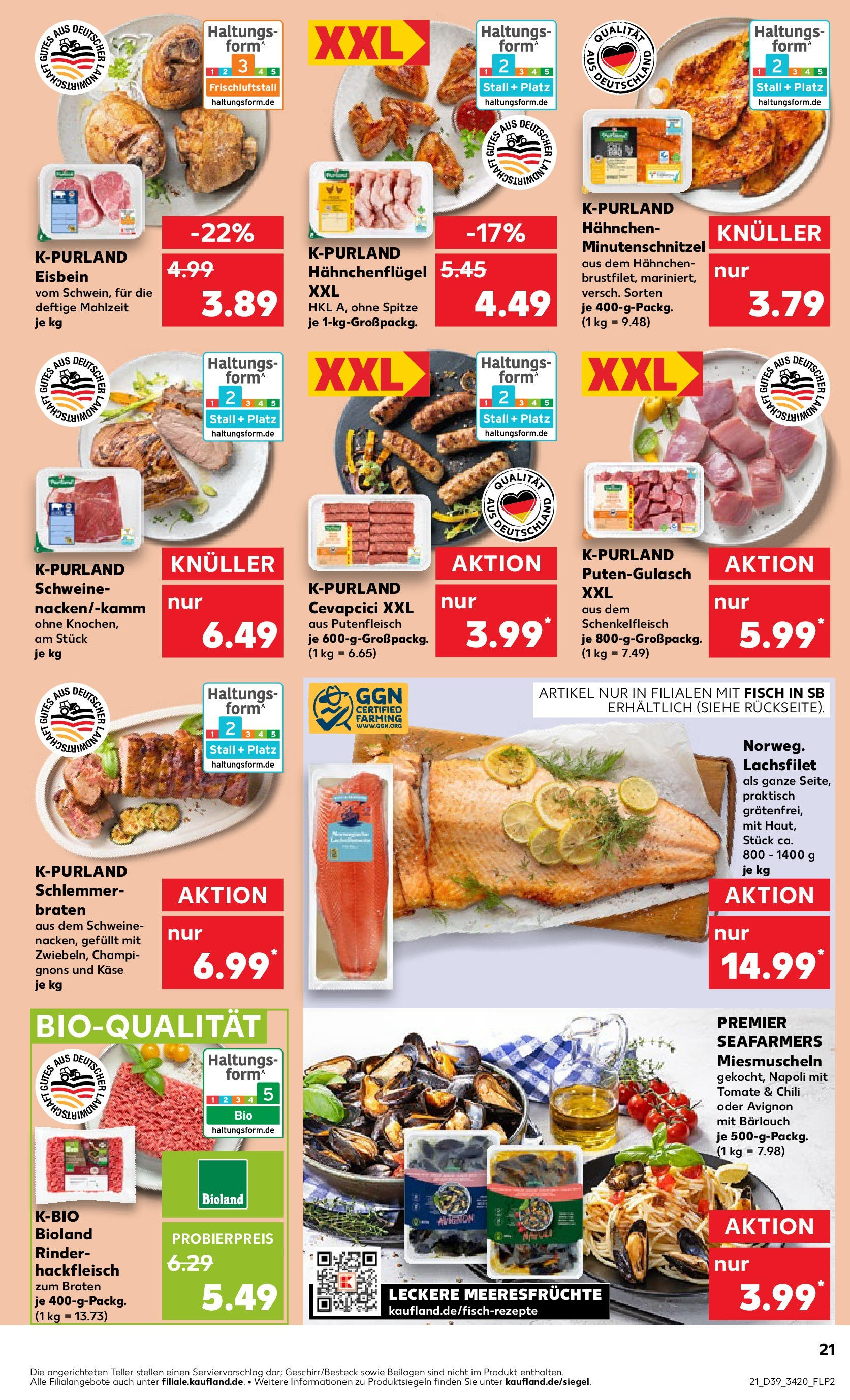 Prospekt Kaufland ab 25.09.2025 » Angebote Online zum Blättern | Seite: 21 | Produkte: Cevapcici, Fisch, Champignons, Hackfleisch