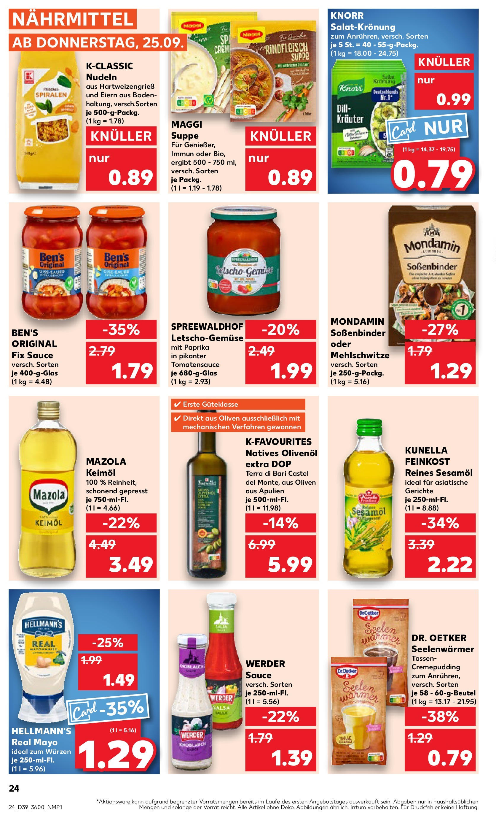 Prospekt Kaufland ab 25.09.2025 » Angebote Online zum Blättern | Seite: 24 | Produkte: Mayonnaise, Dill, Pasta, Nudeln