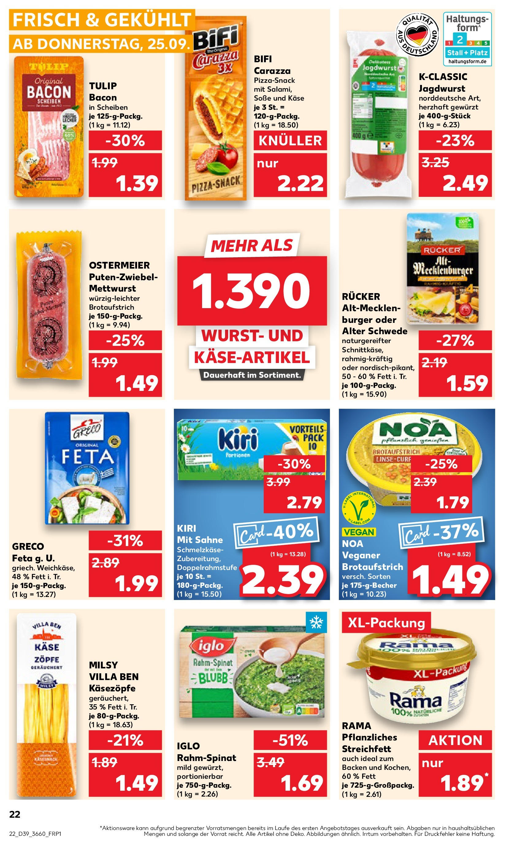 Prospekt Kaufland ab 25.09.2025 » Angebote Online zum Blättern | Seite: 22 | Produkte: Rama, Feta, Wurst, Sahne