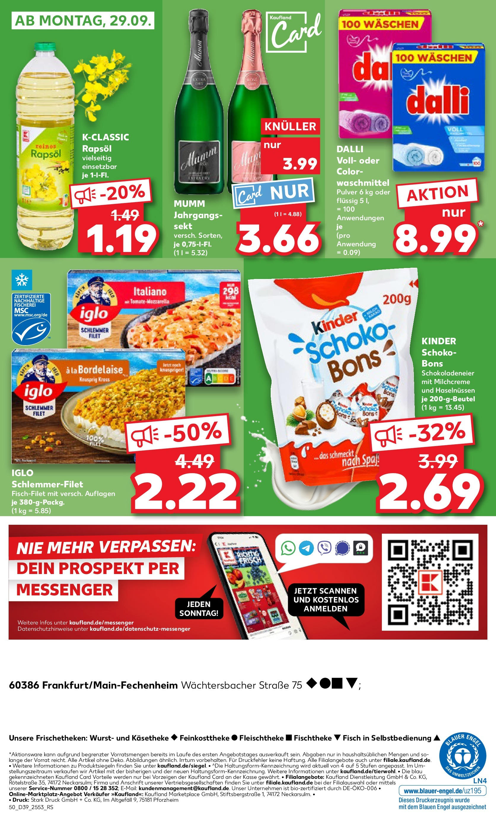 Prospekt Kaufland ab 25.09.2025 » Angebote Online zum Blättern | Seite: 50 | Produkte: Sekt, Iglo, Waschmittel, Wurst