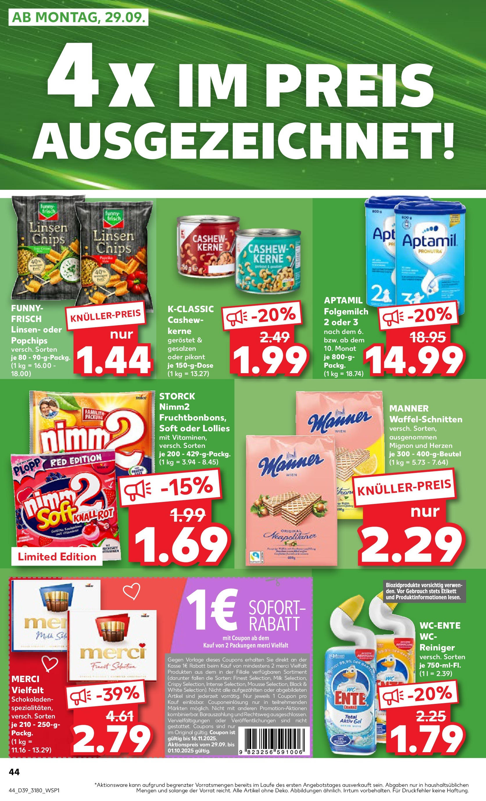Prospekt Kaufland ab 25.09.2025 » Angebote Online zum Blättern | Seite: 44 | Produkte: Merci, Paprika, Chips, Ente