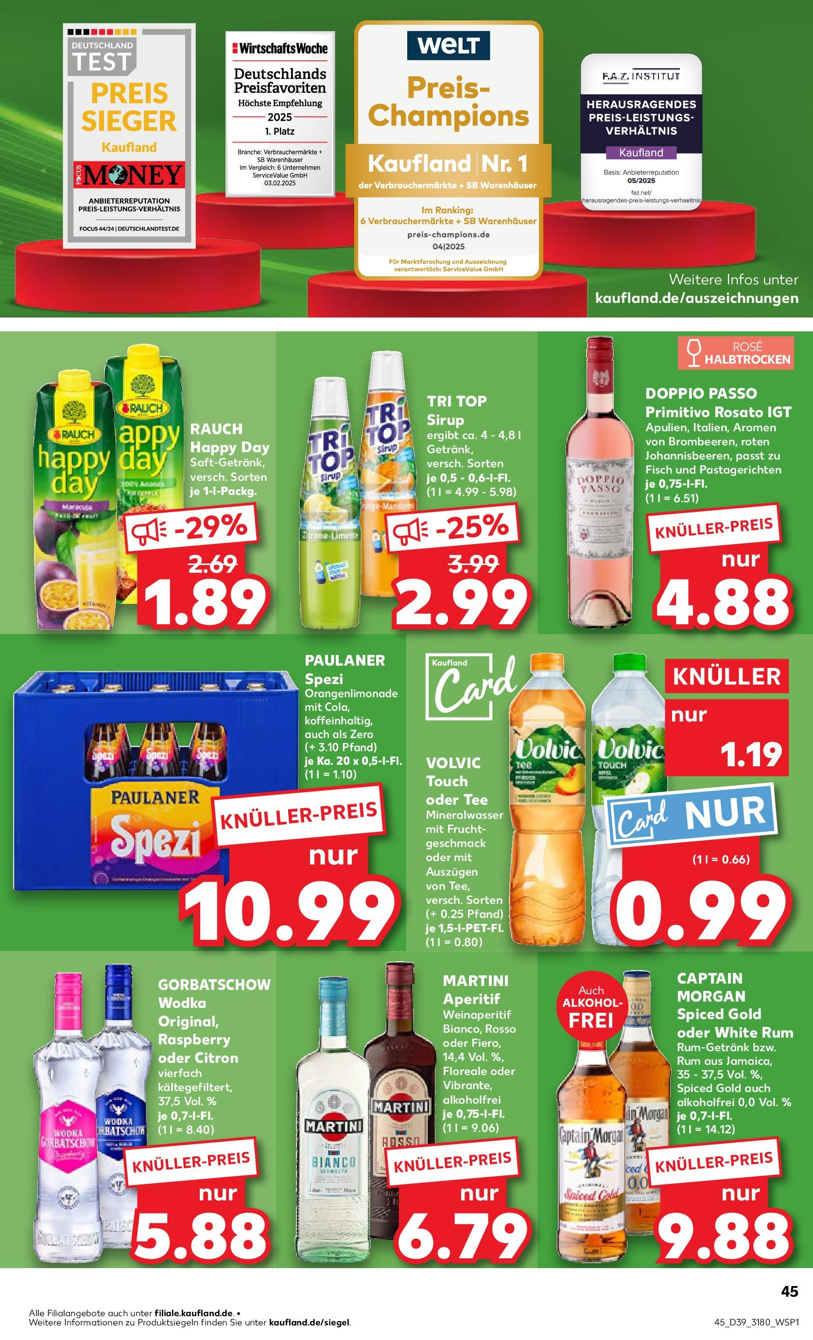Prospekt Kaufland ab 25.09.2025 » Angebote Online zum Blättern | Seite: 45 | Produkte: Martini, Volvic touch, Mineralwasser, Tee