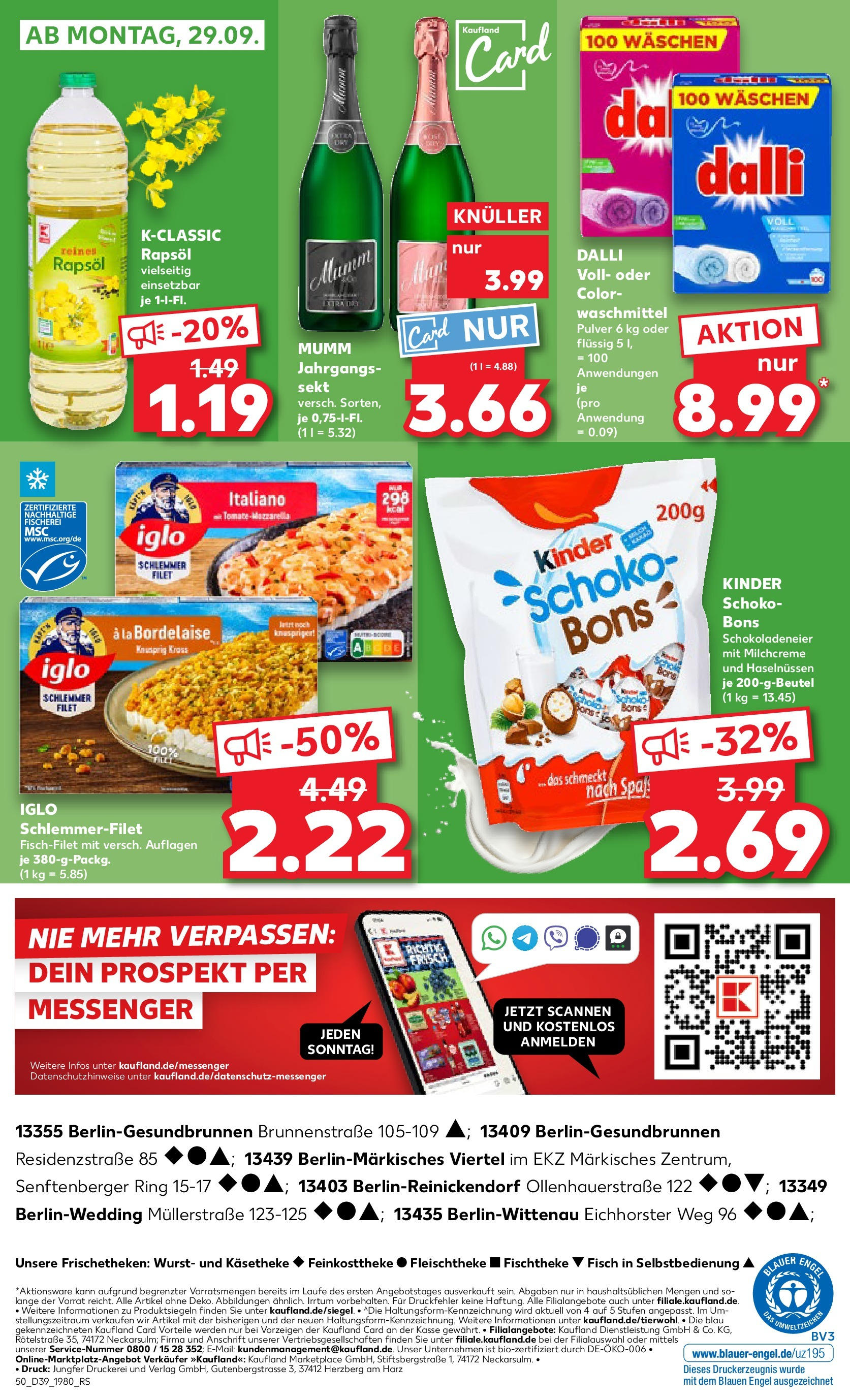 Prospekt Kaufland ab 25.09.2025 » Angebote Online zum Blättern | Seite: 50 | Produkte: Rapsöl, Iglo, Waschmittel, Iglo schlemmerfilet