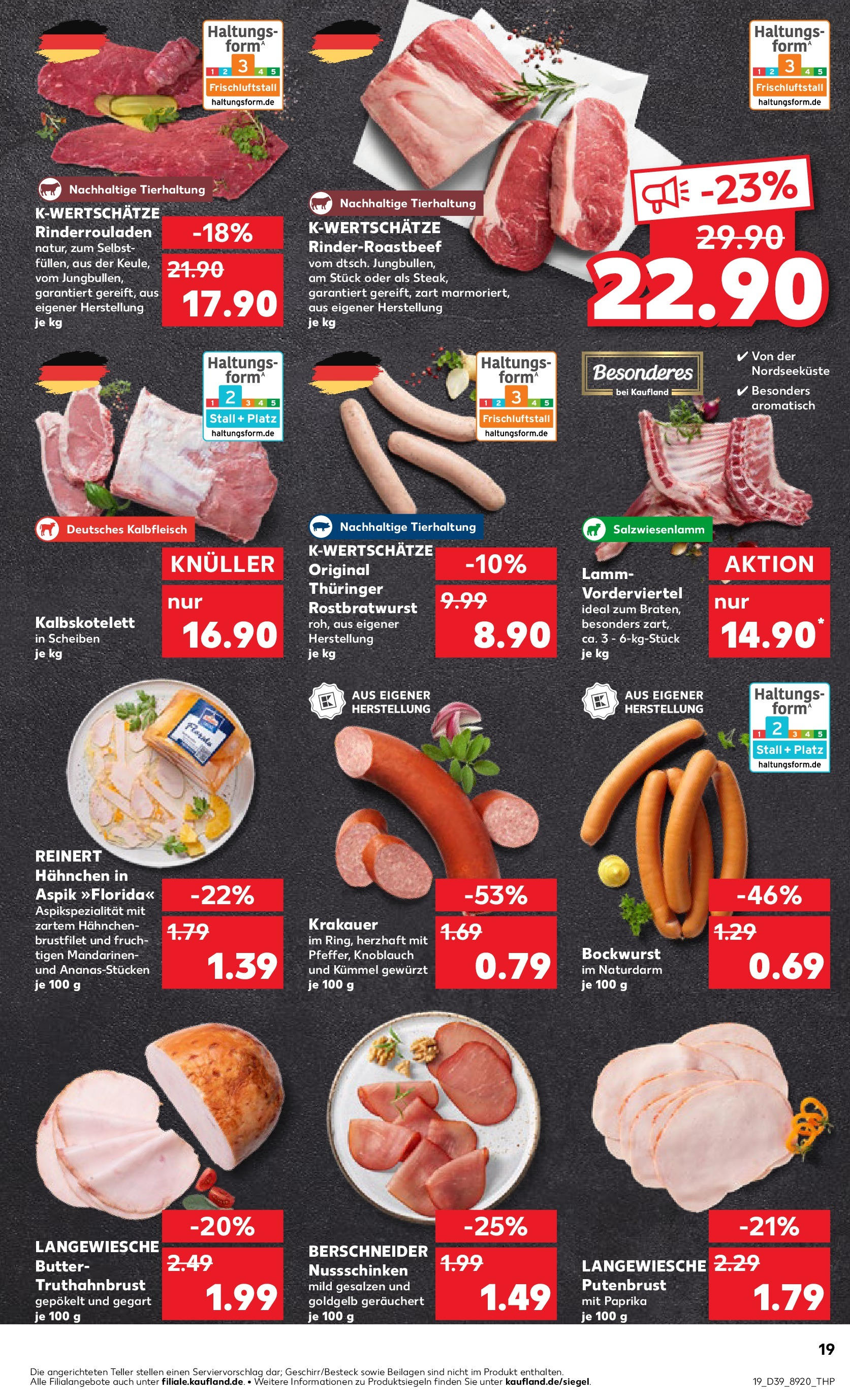 Prospekt Kaufland ab 25.09.2025 » Angebote Online zum Blättern | Seite: 19 | Produkte: Rinderrouladen, Bockwurst, Hahnchen, Paprika