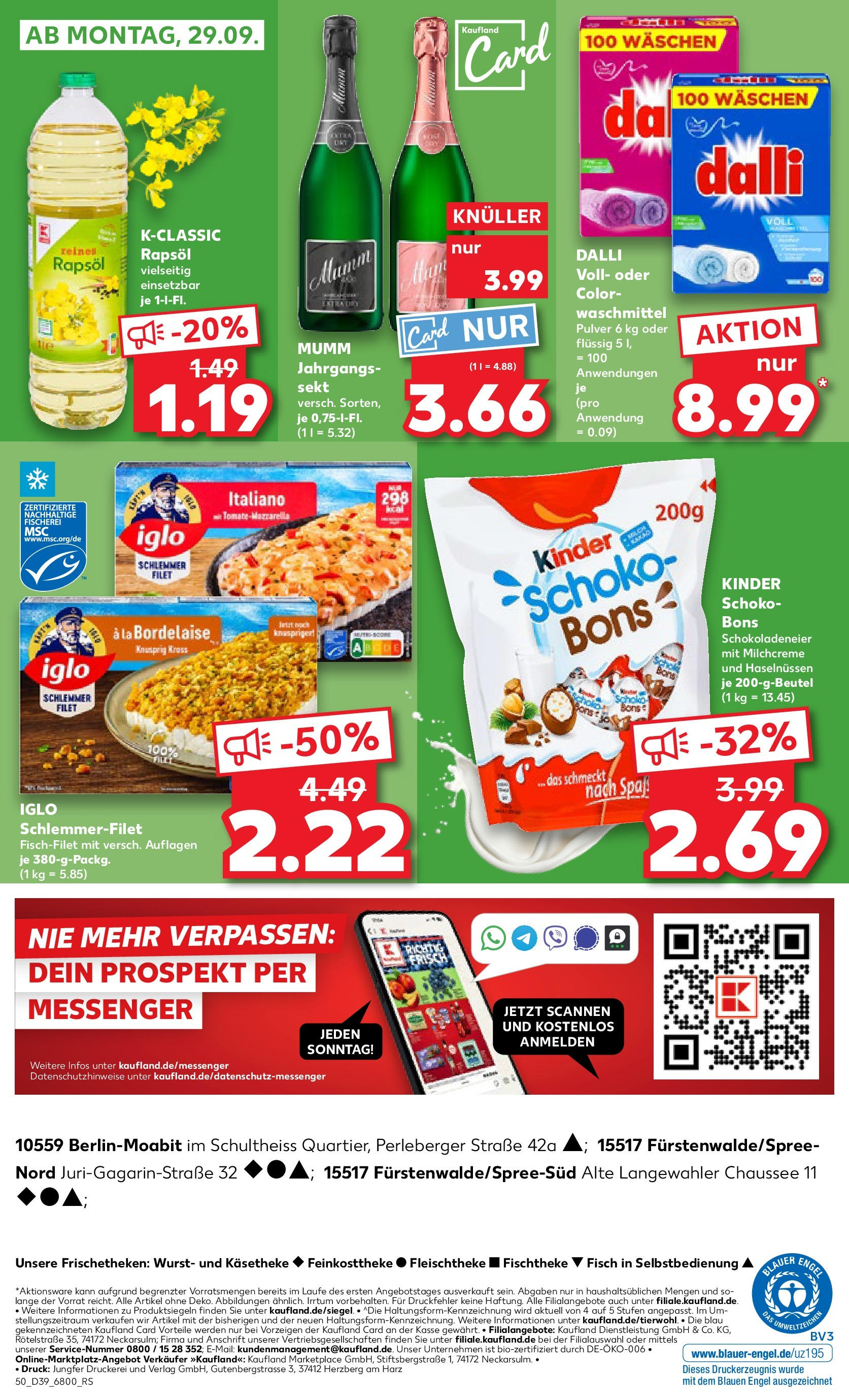 Prospekt Kaufland ab 25.09.2025 » Angebote Online zum Blättern | Seite: 50 | Produkte: Rapsöl, Sekt, Iglo, Iglo schlemmerfilet