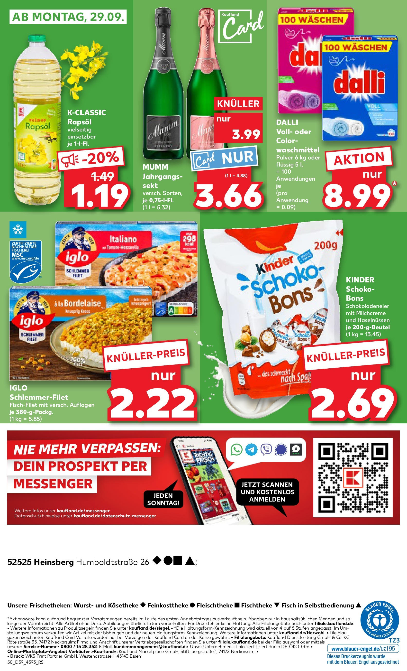 Prospekt Kaufland ab 25.09.2025 » Angebote Online zum Blättern | Seite: 50 | Produkte: Rapsöl, Sekt, Waschmittel, Wurst