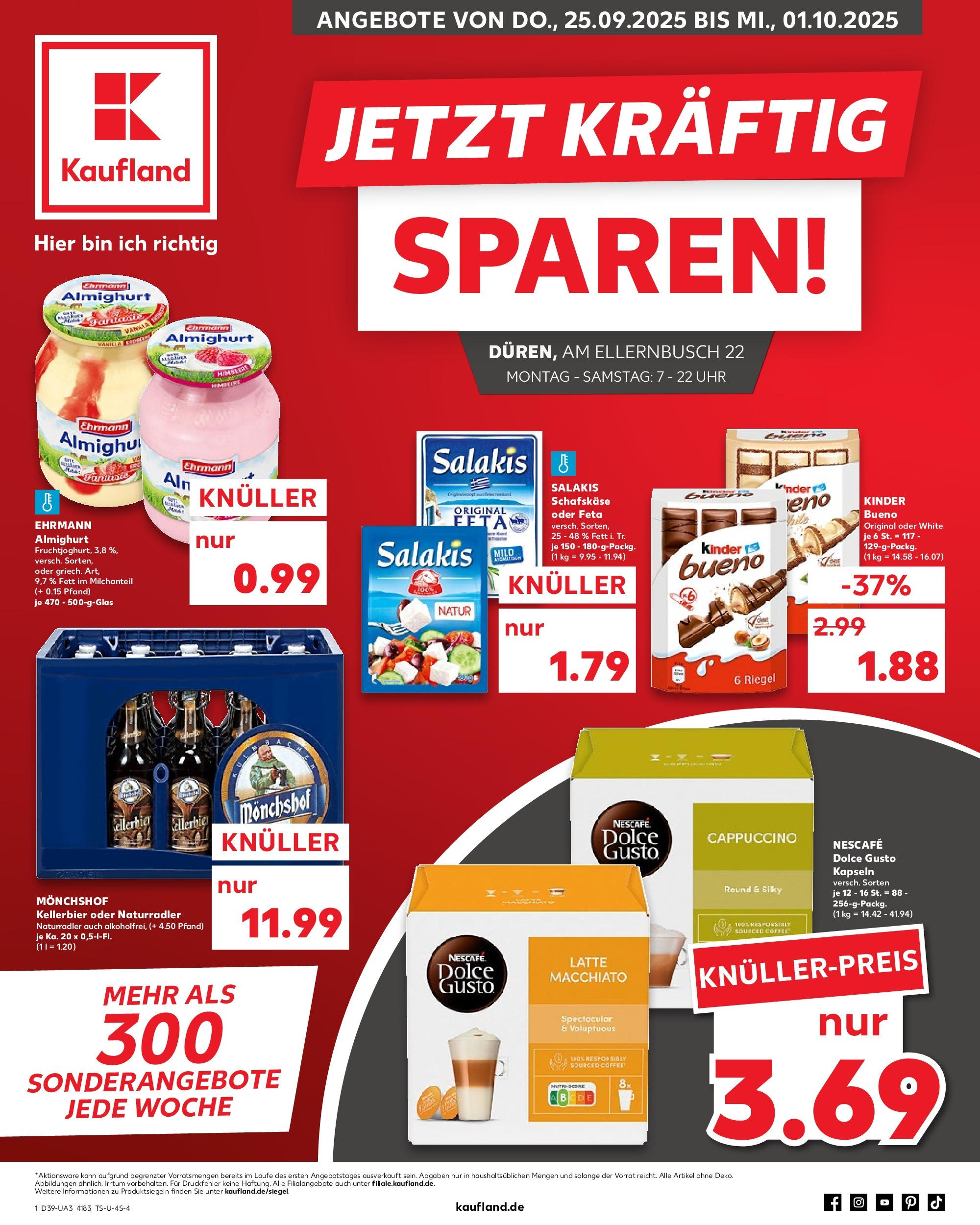 Prospekt Kaufland ab 25.09.2025 » Angebote Online zum Blättern | Seite: 1 | Produkte: Ehrmann almighurt, Feta, Himbeere, Schafskase