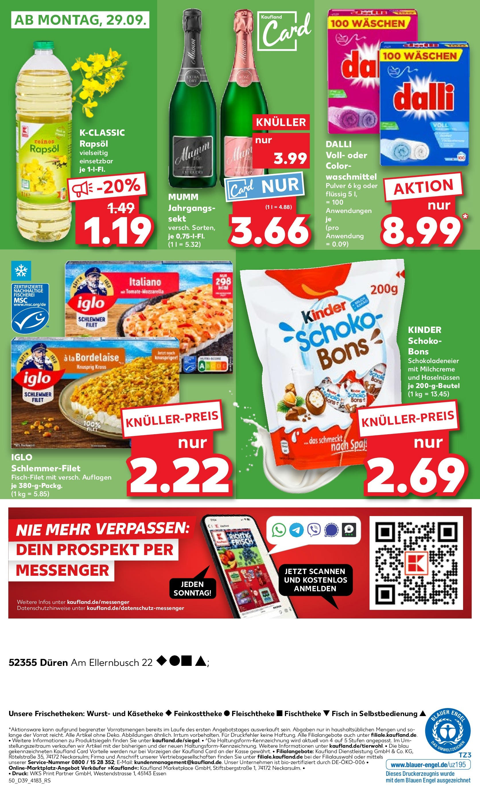Prospekt Kaufland ab 25.09.2025 » Angebote Online zum Blättern | Seite: 54 | Produkte: Sekt, Iglo, Wurst, Iglo schlemmerfilet