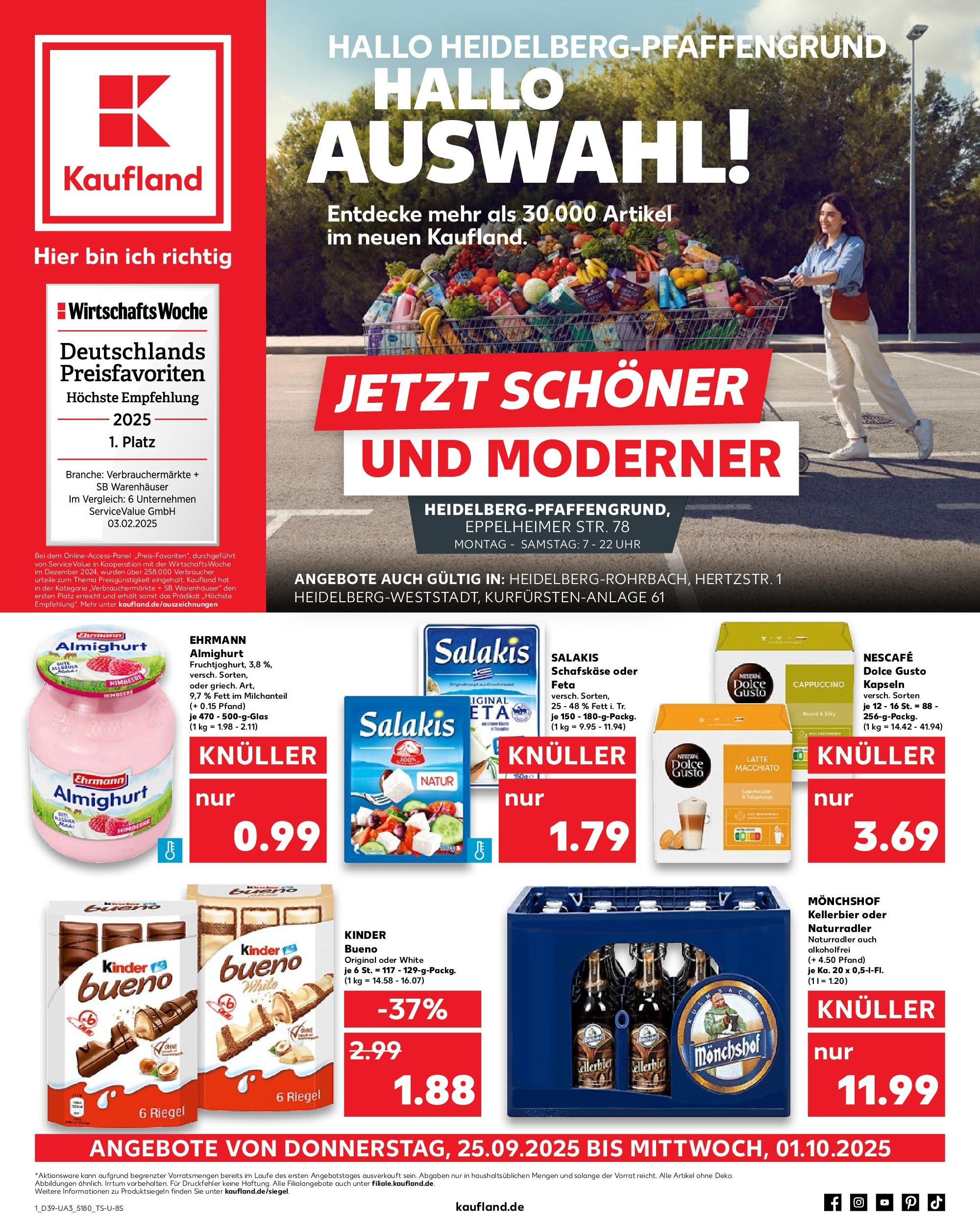 Prospekt Kaufland ab 25.09.2025 » Angebote Online zum Blättern | Seite: 1 | Produkte: Feta, Dolce Gusto kapseln, Himbeere, Schafskase