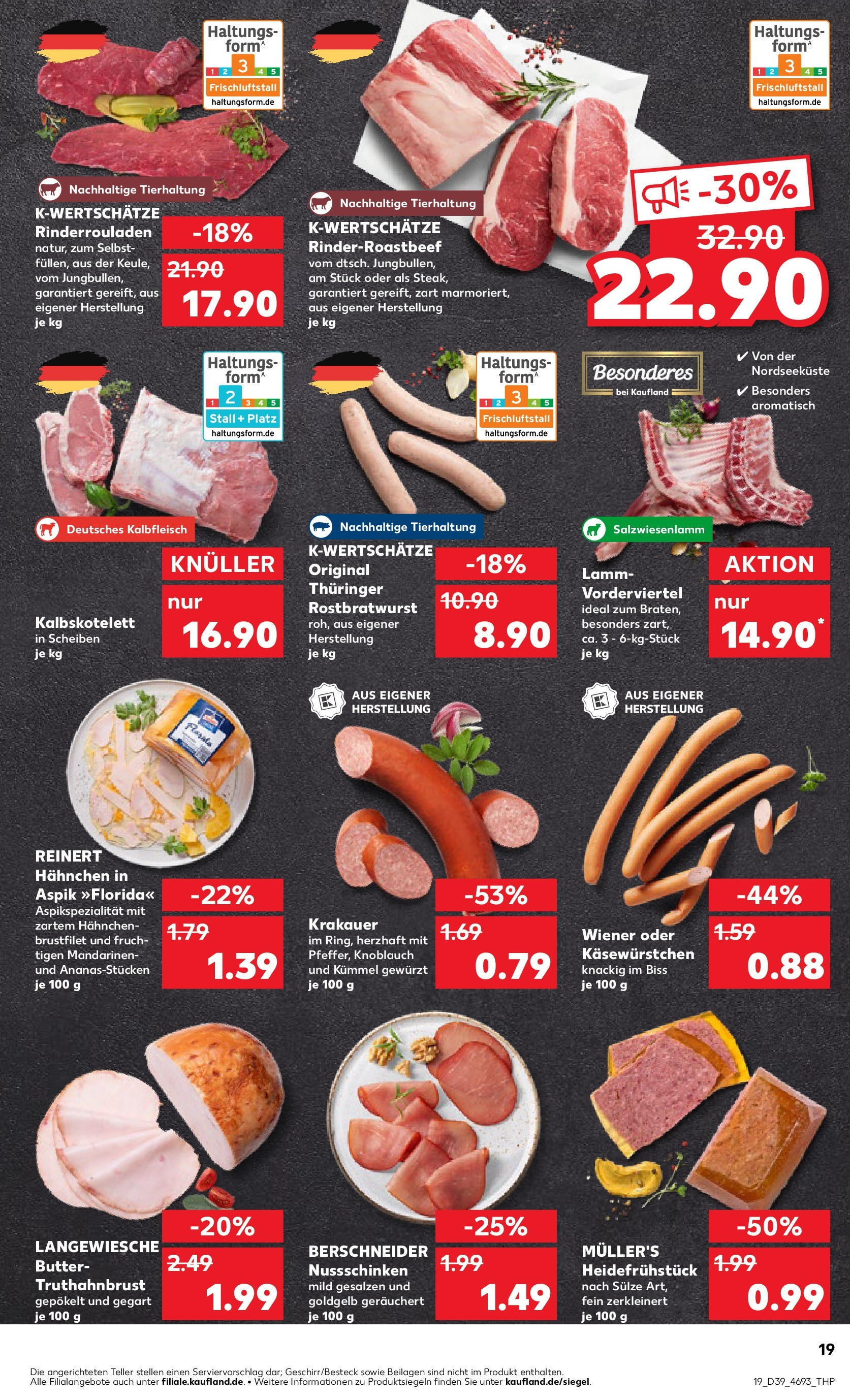 Prospekt Kaufland ab 25.09.2025 » Angebote Online zum Blättern | Seite: 19 | Produkte: Rinderrouladen, Butter, Mandarinen, Knoblauch