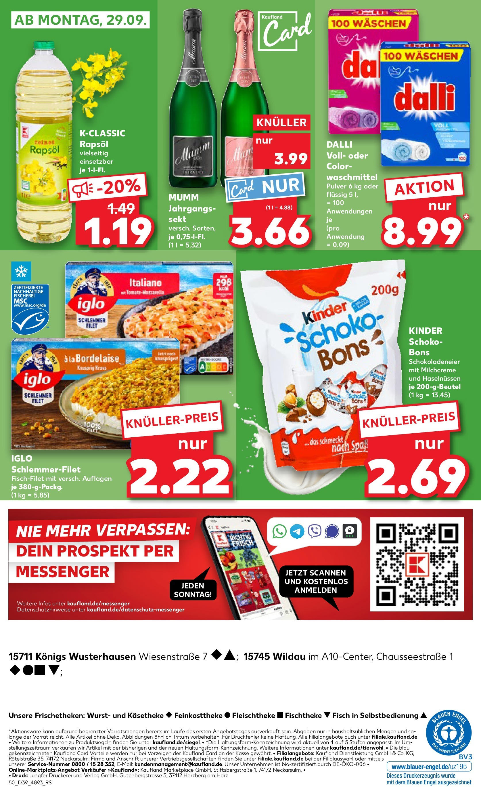 Prospekt Kaufland ab 25.09.2025 » Angebote Online zum Blättern | Seite: 50 | Produkte: Sekt, Iglo, Wurst, Iglo schlemmerfilet
