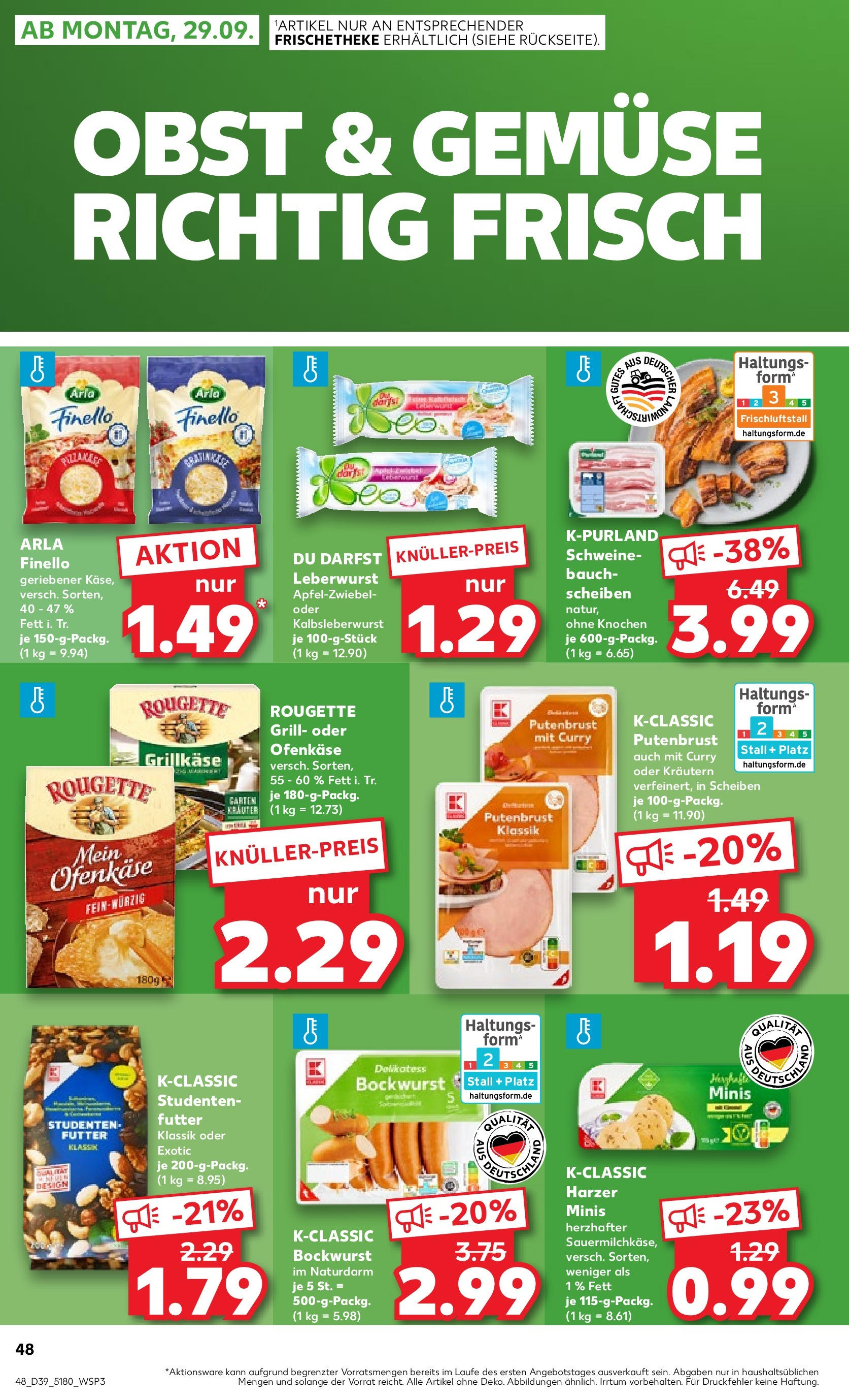 Prospekt Kaufland ab 25.09.2025 » Angebote Online zum Blättern | Seite: 56 | Produkte: Bockwurst, Grill, Käse, Gemüse