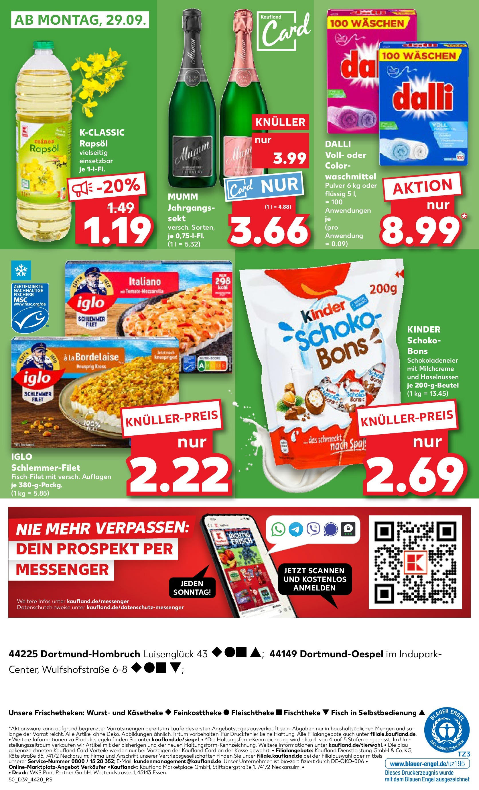 Prospekt Kaufland ab 25.09.2025 » Angebote Online zum Blättern | Seite: 50 | Produkte: Rapsöl, Iglo, Waschmittel, Wurst