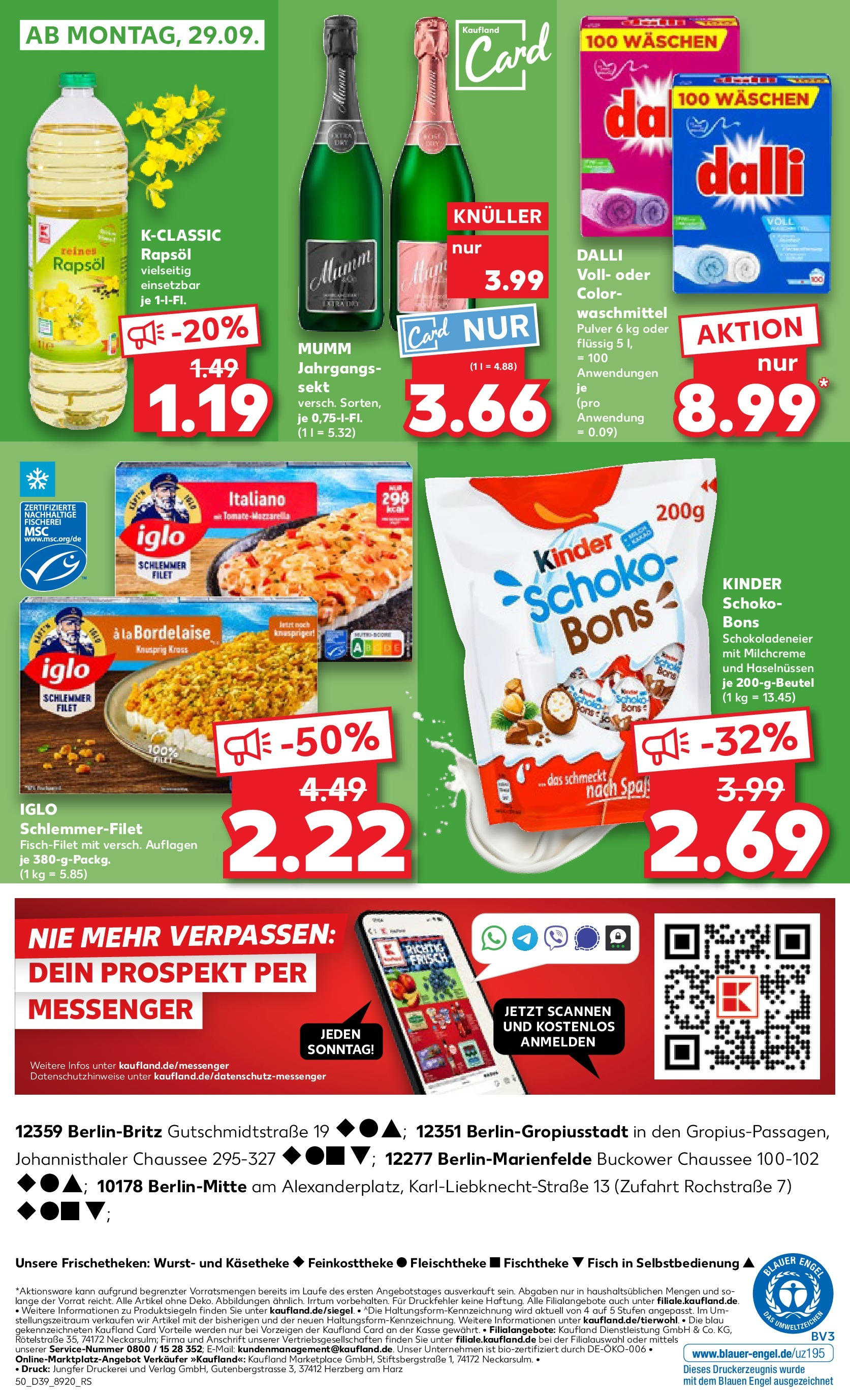 Prospekt Kaufland ab 25.09.2025 » Angebote Online zum Blättern | Seite: 50 | Produkte: Rapsöl, Iglo, Waschmittel, Iglo schlemmerfilet
