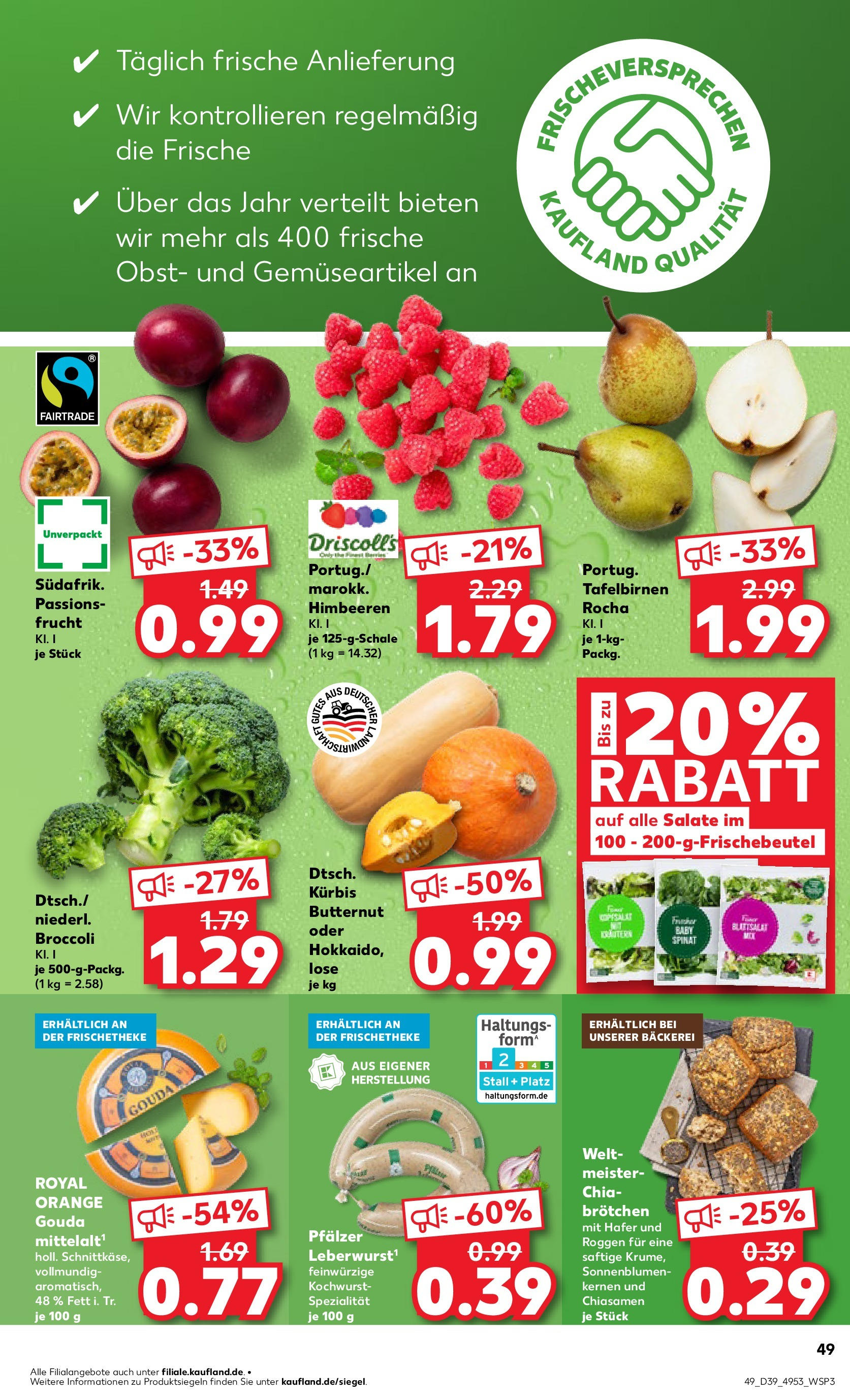 Prospekt Kaufland ab 25.09.2025 » Angebote Online zum Blättern | Seite: 49 | Produkte: Bäckerei, Gouda, Obst, Kürbis