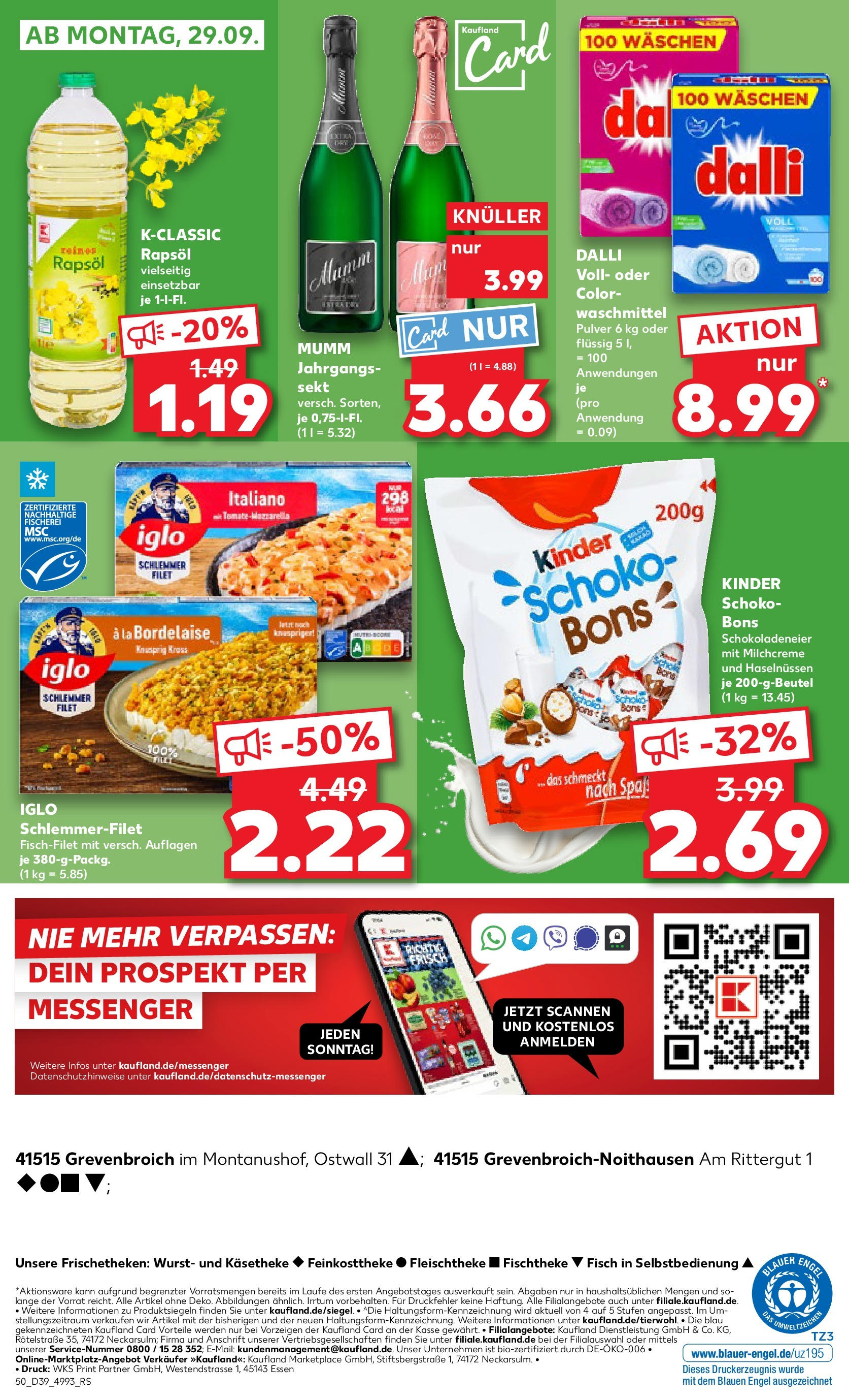 Prospekt Kaufland ab 25.09.2025 » Angebote Online zum Blättern | Seite: 50 | Produkte: Rapsöl, Iglo, Waschmittel, Wurst